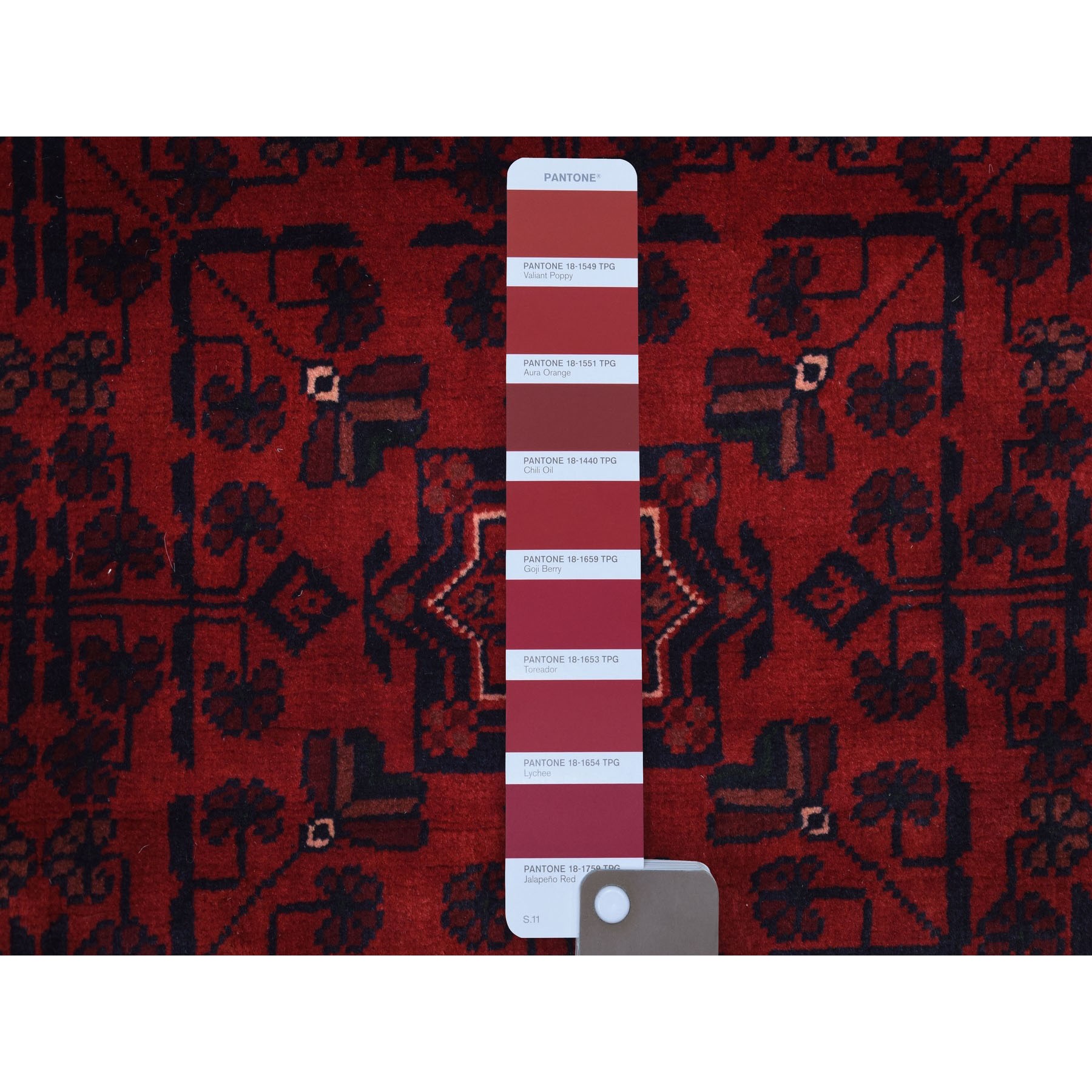 4'1"x5'9" Afghan Khamyab Denser Weave with Shiny Wool Hand Knotted Deep and Saturated Red Oriental Rug Sh67811