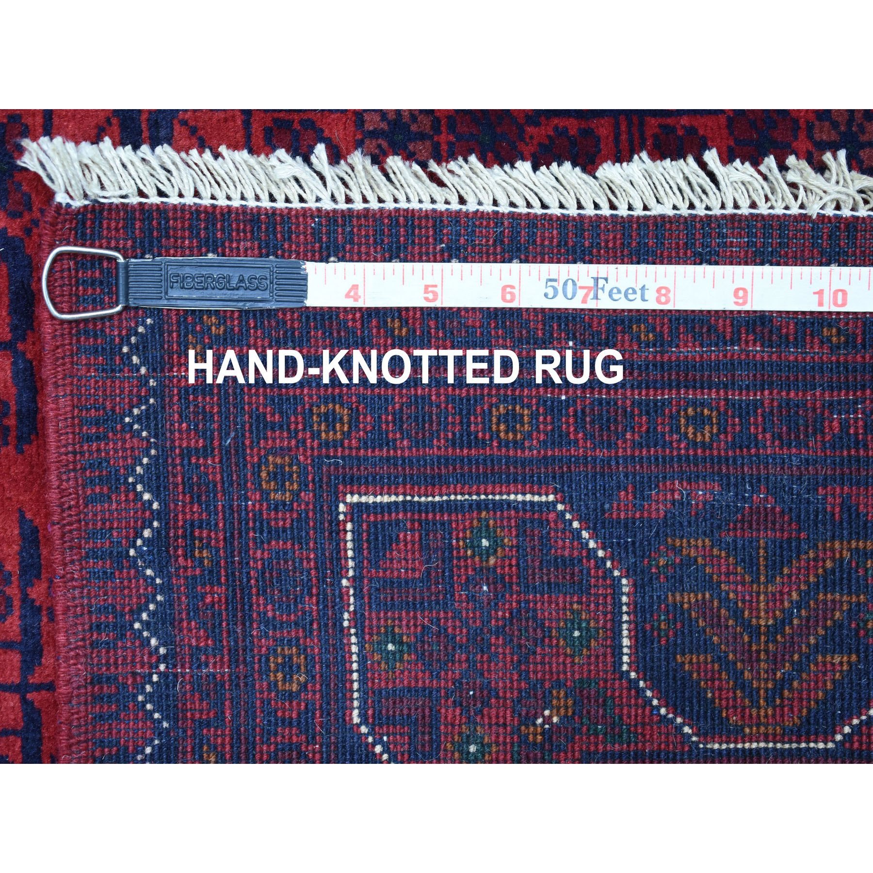 4'1"x5'9" Afghan Khamyab Denser Weave with Shiny Wool Hand Knotted Deep and Saturated Red Oriental Rug Sh67811