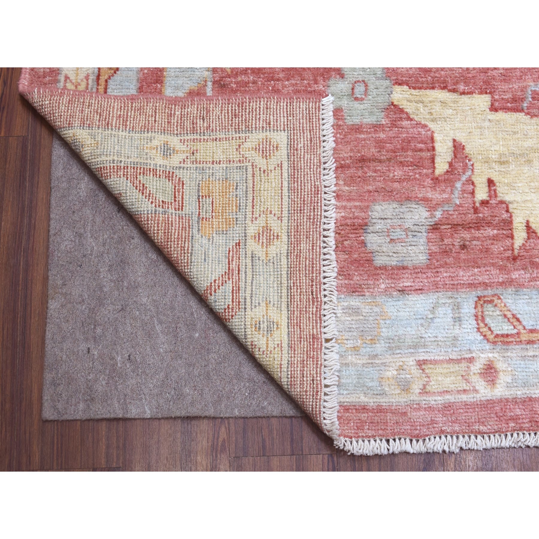 13'9"x19' Angora Oushak with Colorful Motifs Soft Afghan Wool Chestnut Pink Hand Knotted Oriental Oversized Rug Sh68347