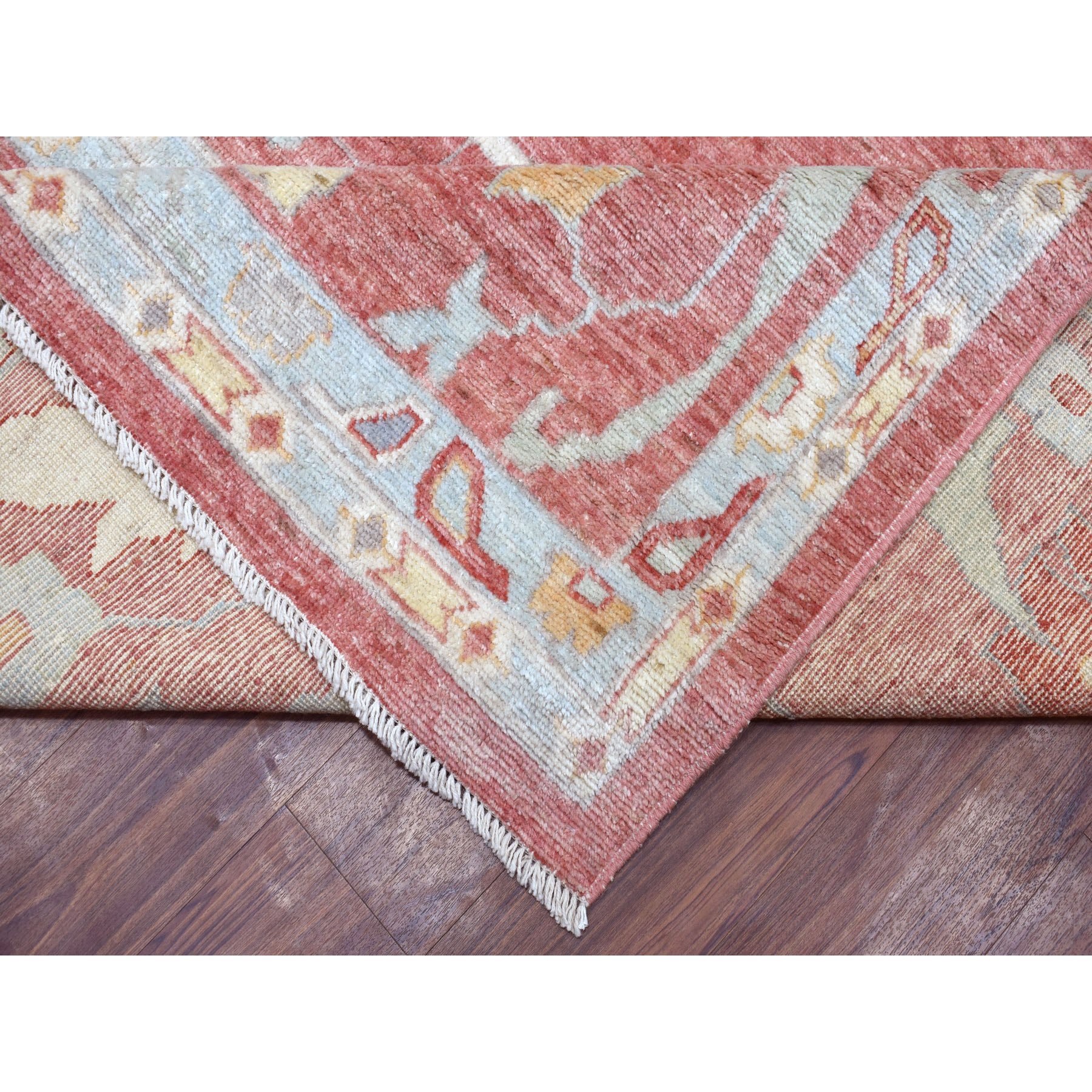 13'9"x19' Angora Oushak with Colorful Motifs Soft Afghan Wool Chestnut Pink Hand Knotted Oriental Oversized Rug Sh68347