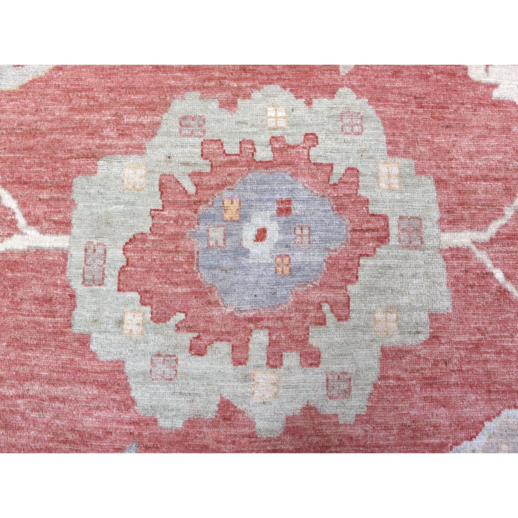 13'9"x19' Angora Oushak with Colorful Motifs Soft Afghan Wool Chestnut Pink Hand Knotted Oriental Oversized Rug Sh68347