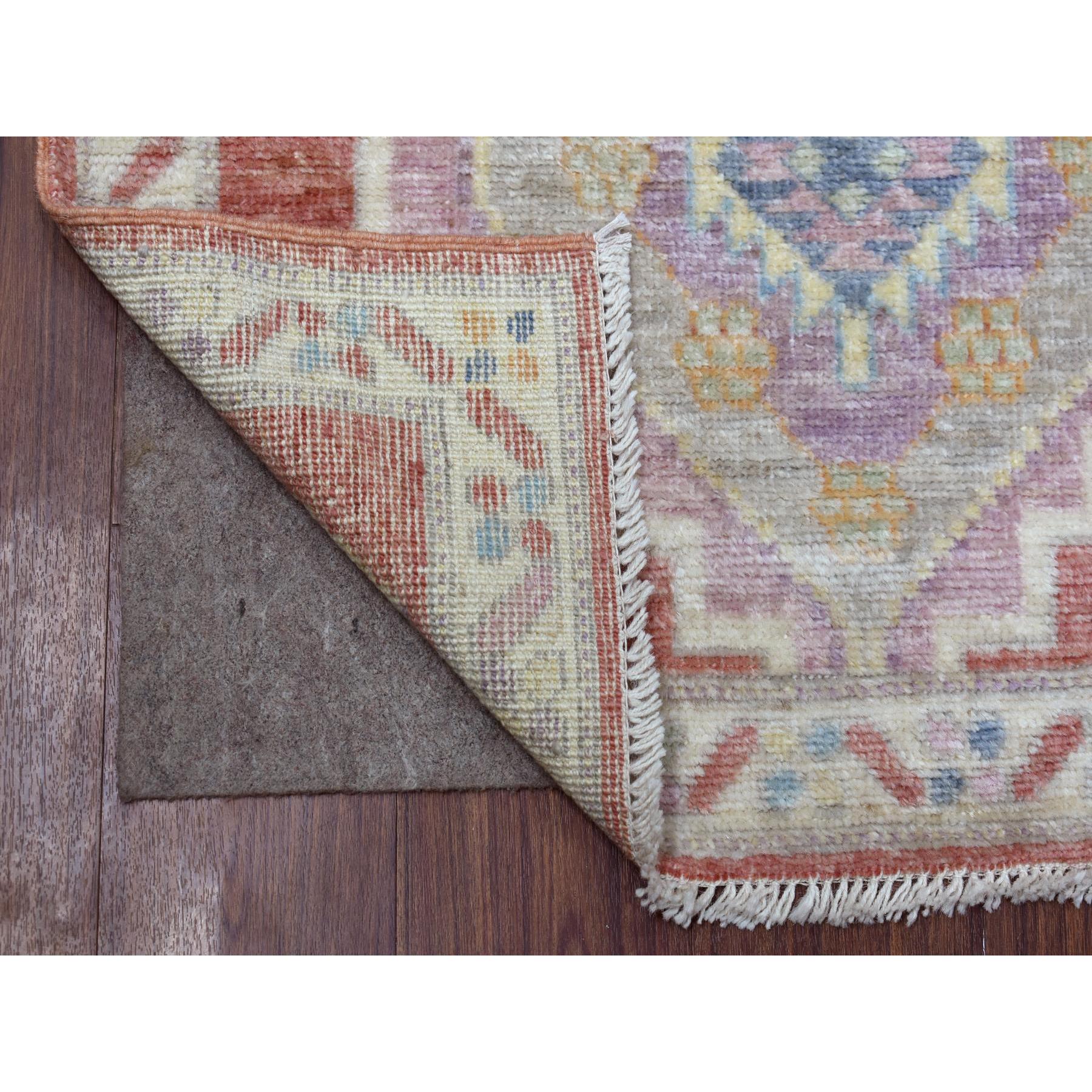 2'10"x9'6" Coral Red Afghan Angora Oushak with Geometric Medallions Design Soft Wool Hand Knotted Oriental Runner Rug Sh68985