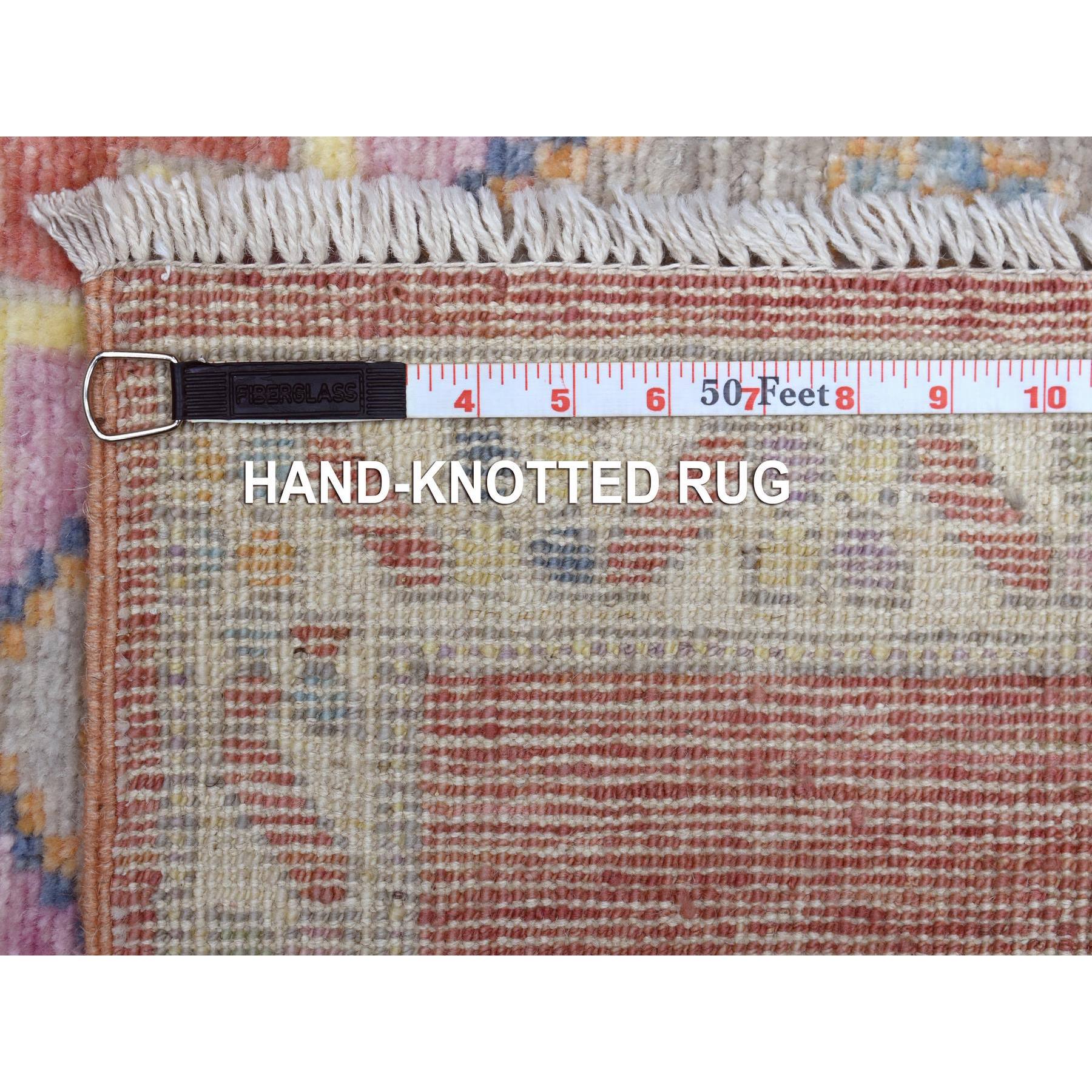 2'10"x9'6" Coral Red Afghan Angora Oushak with Geometric Medallions Design Soft Wool Hand Knotted Oriental Runner Rug Sh68985