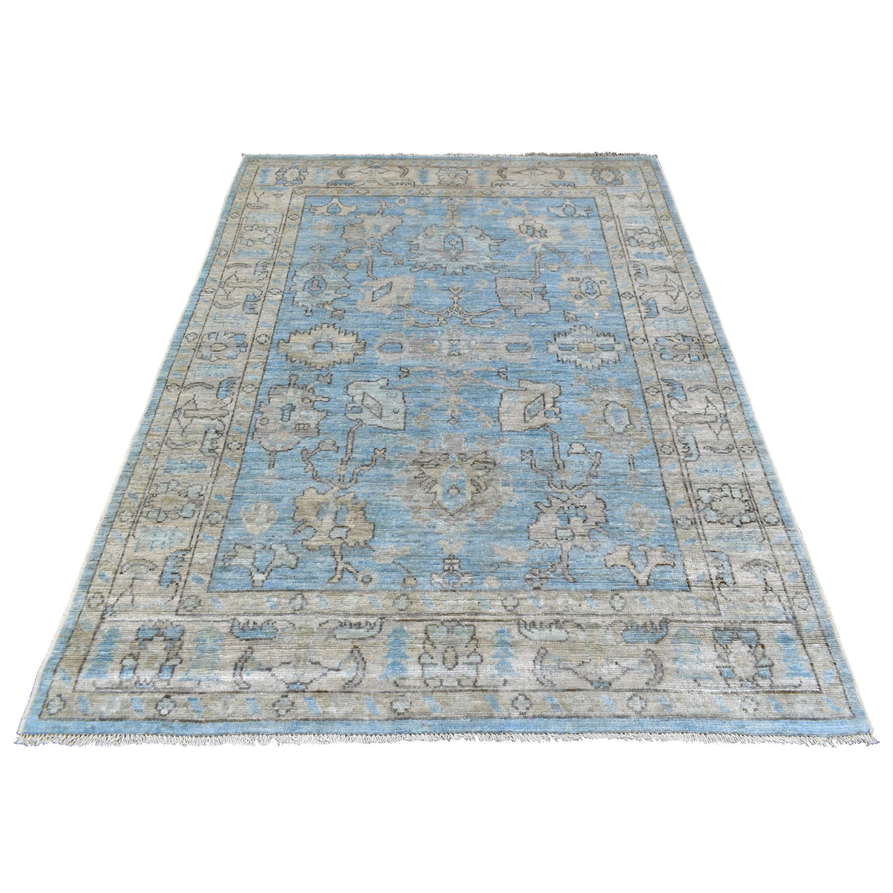 transitional Wool Hand-Knotted Area Rug 5'0