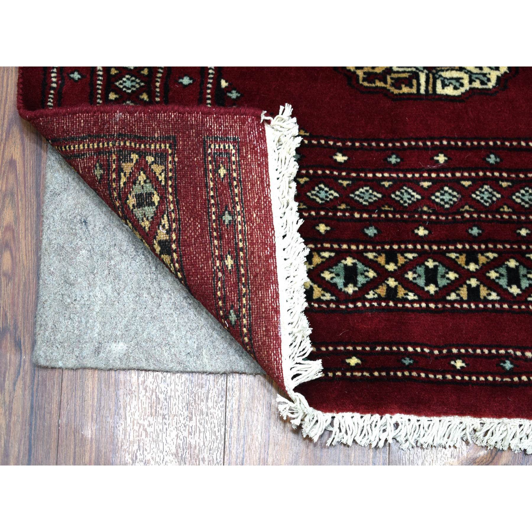 2'7"x3'9" Extra Soft Wool Hand Knotted Mori Bokara with Tribal Medallions Design Deep and Rich Red Oriental Rug Sh69214