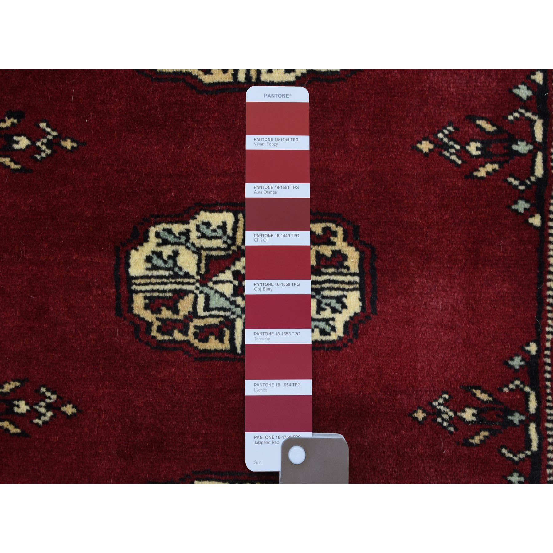 2'7"x3'9" Extra Soft Wool Hand Knotted Mori Bokara with Tribal Medallions Design Deep and Rich Red Oriental Rug Sh69214