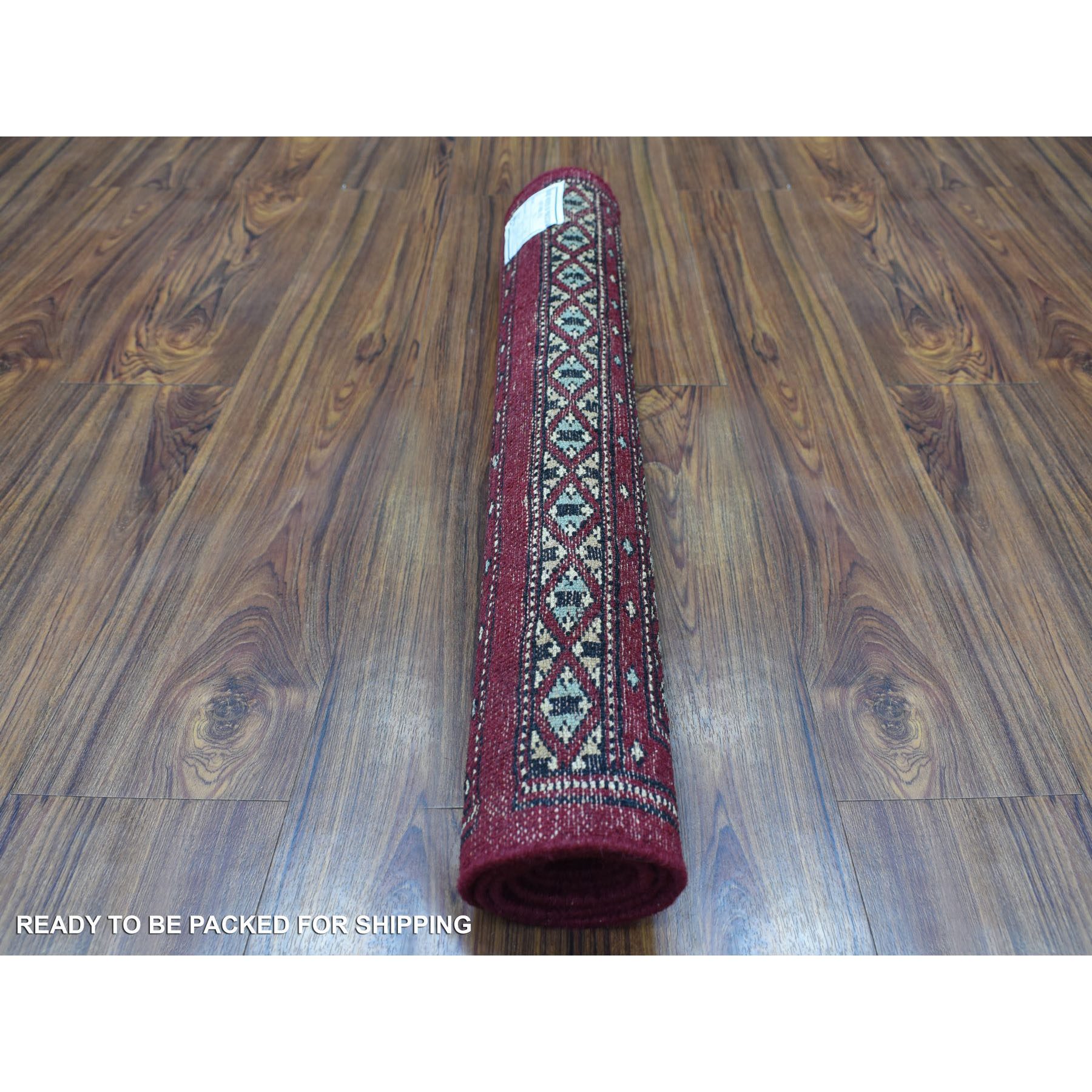 2'7"x3'9" Extra Soft Wool Hand Knotted Mori Bokara with Tribal Medallions Design Deep and Rich Red Oriental Rug Sh69214