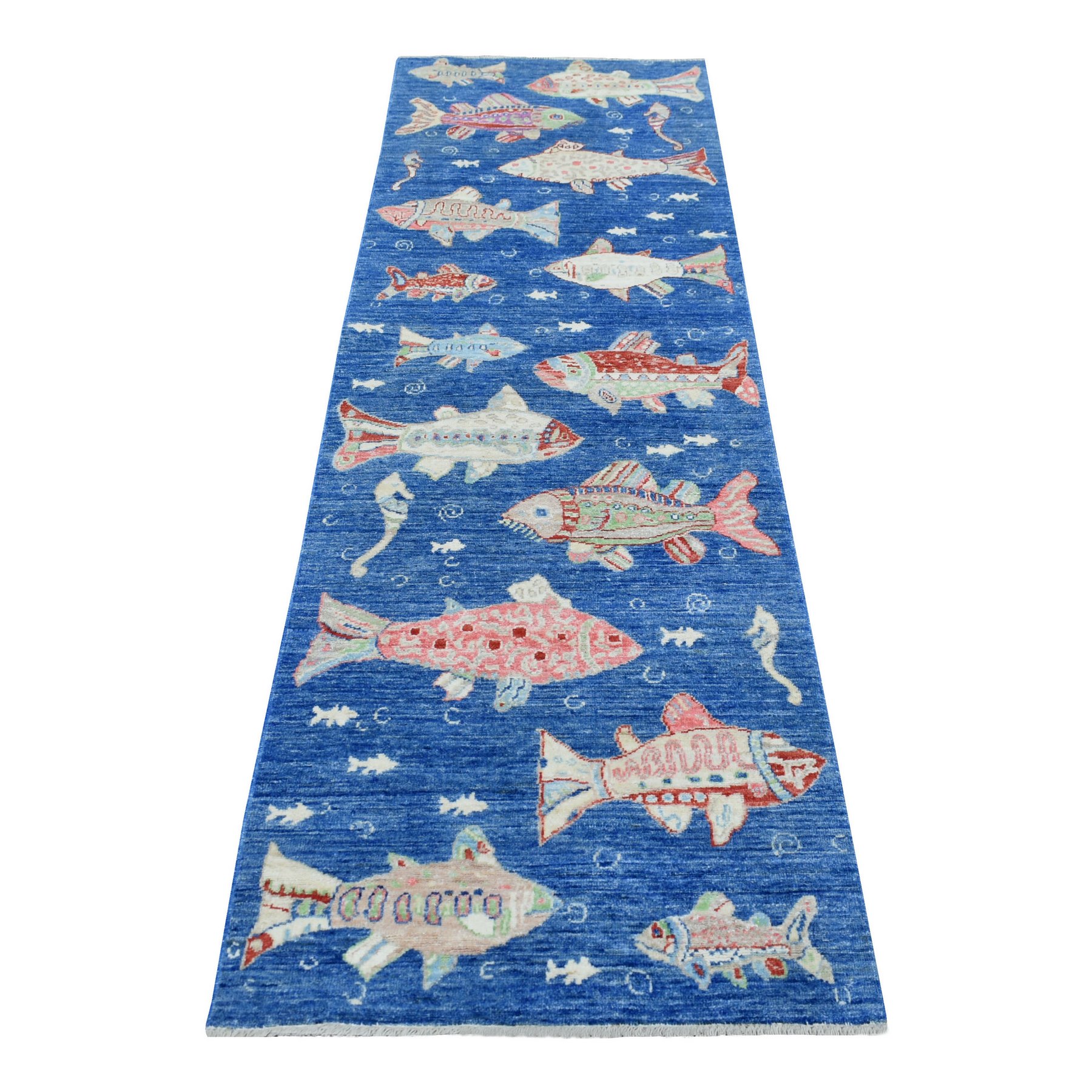 Mid Century Modern Collection Hand Knotted Blue Rug No: 1138938