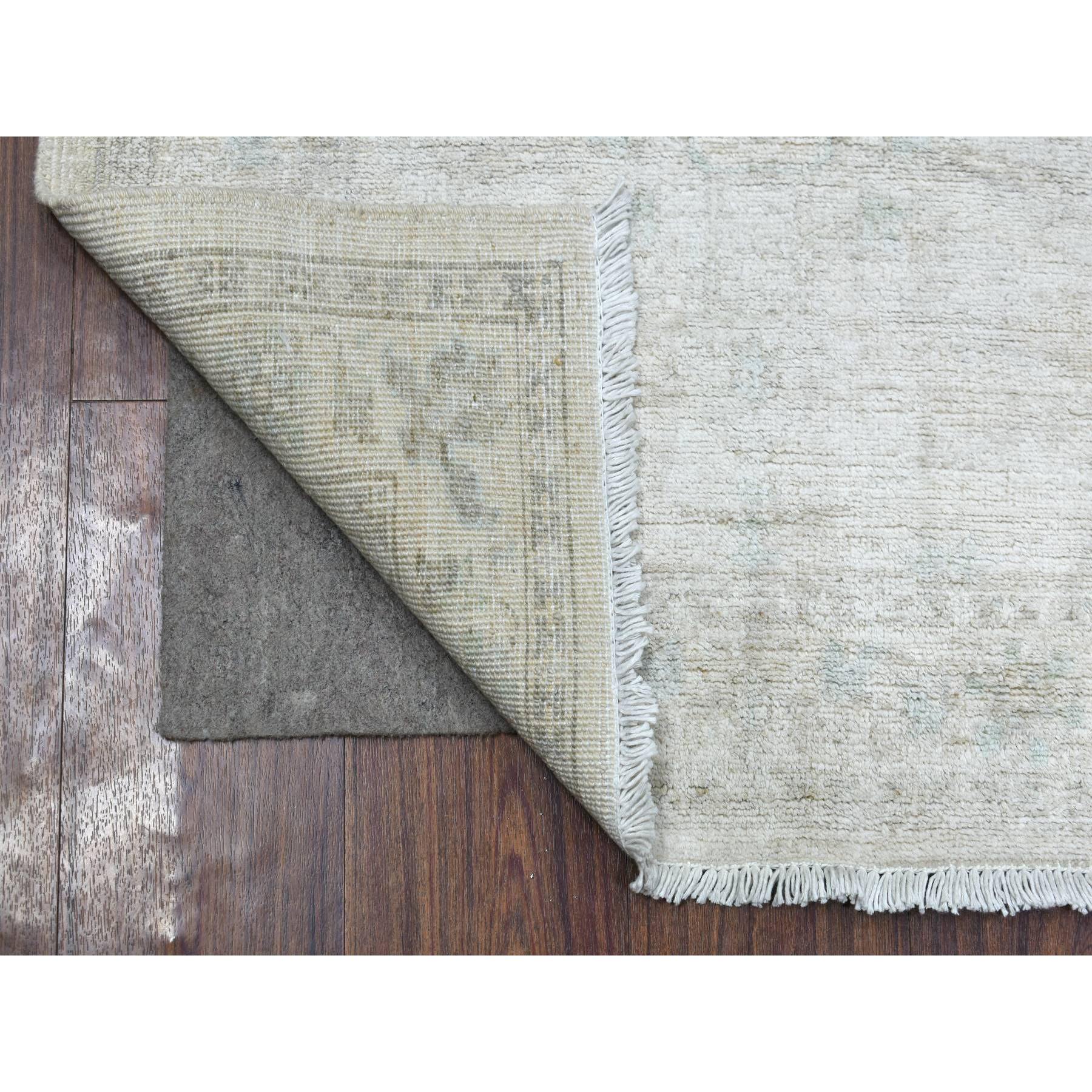 2'7"x5'10" Ivory Stone Wash Hand Knotted Peshawar with Subtle Design Soft Afghan Wool Oriental Runner Rug Sh70268