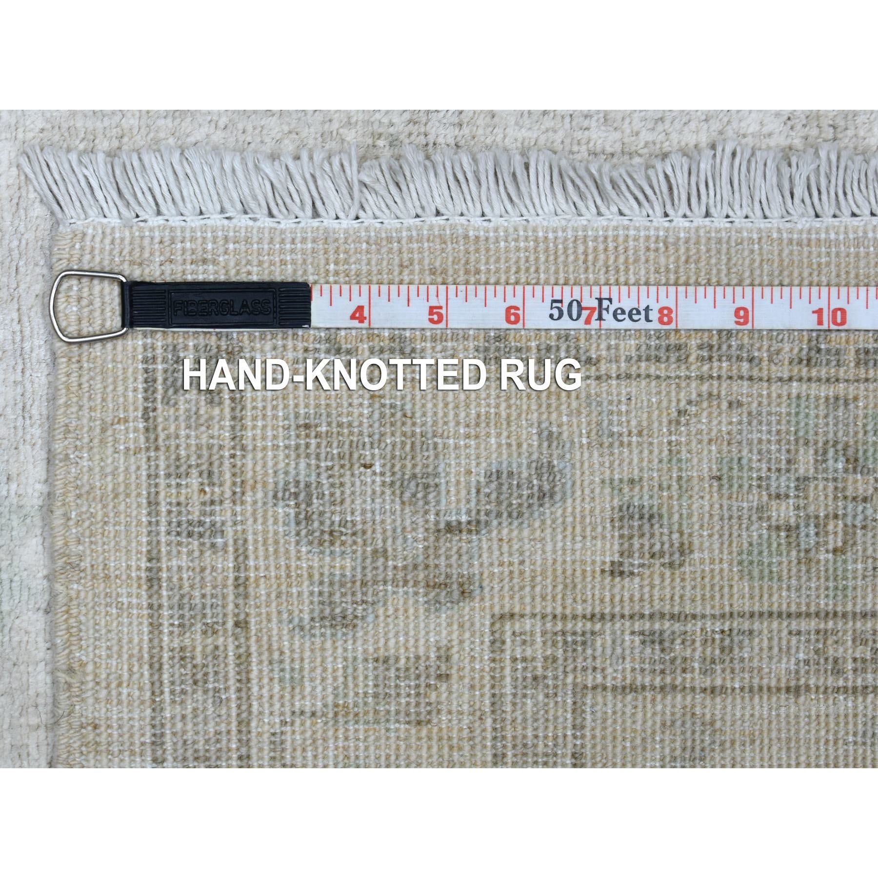 2'7"x5'10" Ivory Stone Wash Hand Knotted Peshawar with Subtle Design Soft Afghan Wool Oriental Runner Rug Sh70268