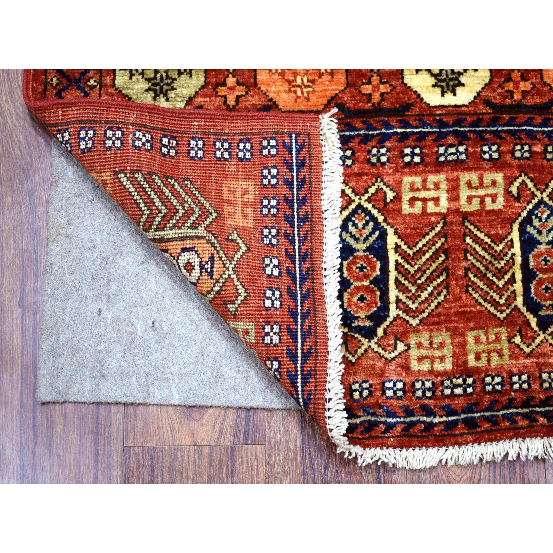 3'1"x5'1" Coral Red, Natural Dyes Hand Knotted Afghan Ersari with Ancient Animal Figurines Densely Woven, Soft and Shiny Wool Oriental Rug Sh70783