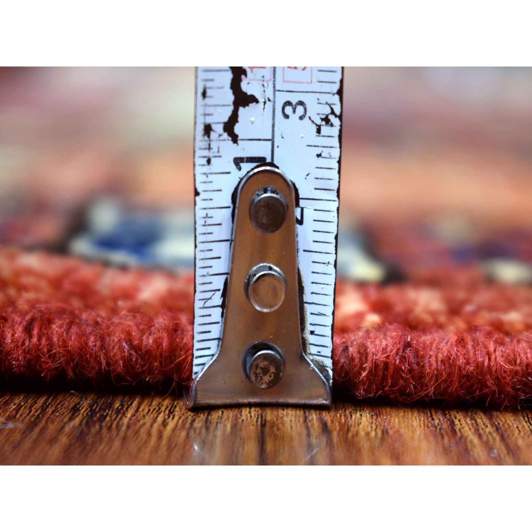 3'1"x5'1" Coral Red, Natural Dyes Hand Knotted Afghan Ersari with Ancient Animal Figurines Densely Woven, Soft and Shiny Wool Oriental Rug Sh70783
