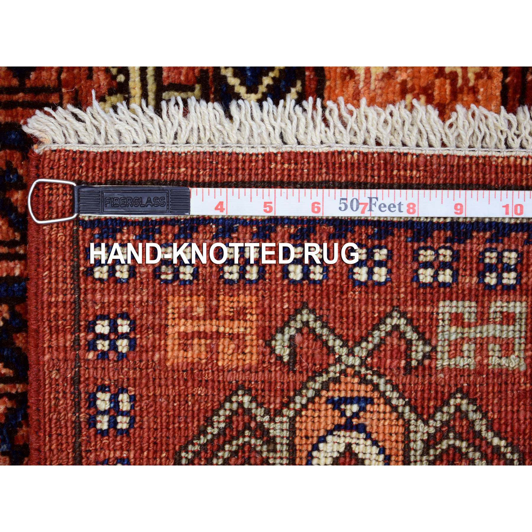 3'1"x5'1" Coral Red, Natural Dyes Hand Knotted Afghan Ersari with Ancient Animal Figurines Densely Woven, Soft and Shiny Wool Oriental Rug Sh70783