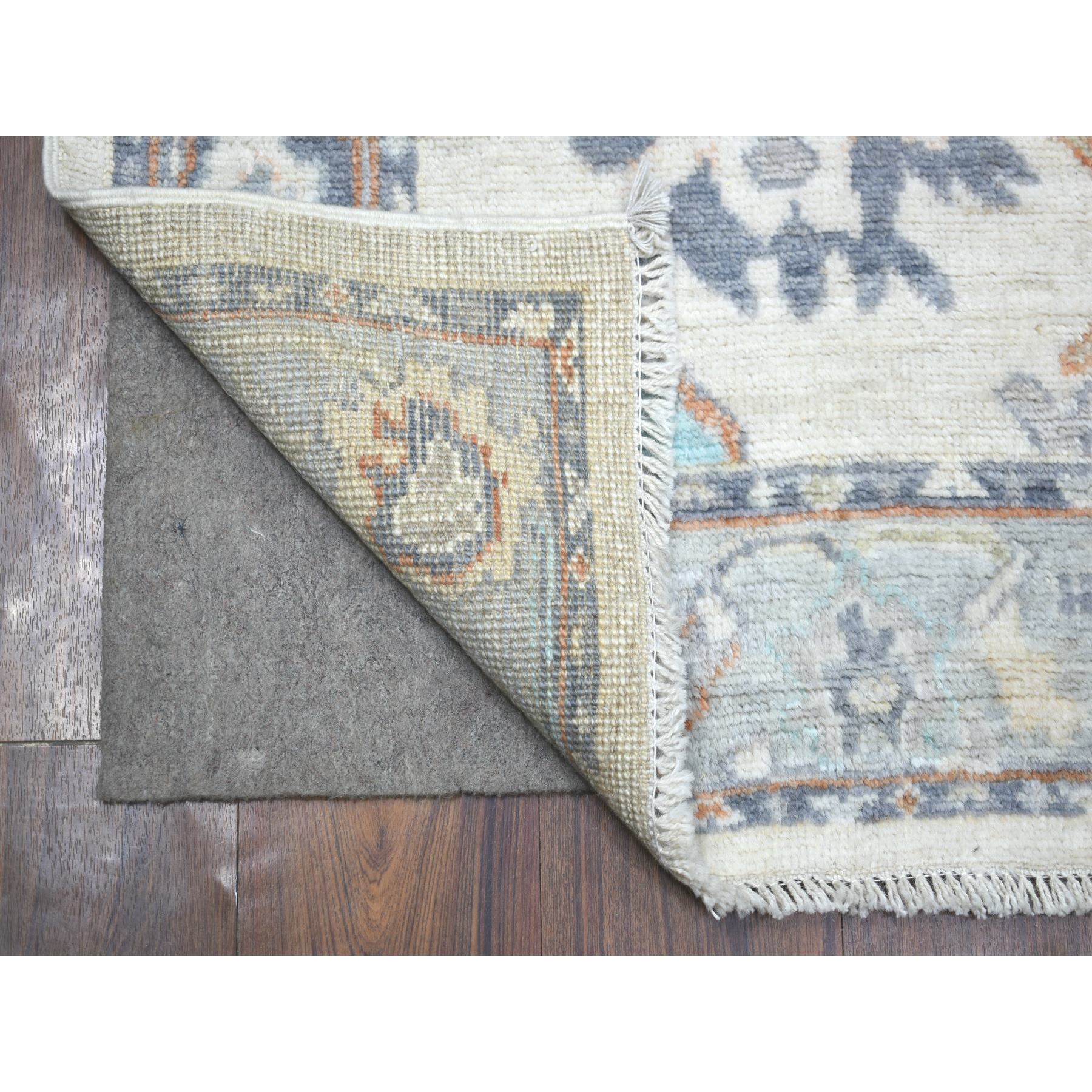2'7"x9'8" Ivory, Hand Knotted, Afghan Angora Oushak All Over Design, Natural Dyes, Pure Wool, Runner Oriental Rug Sh71507