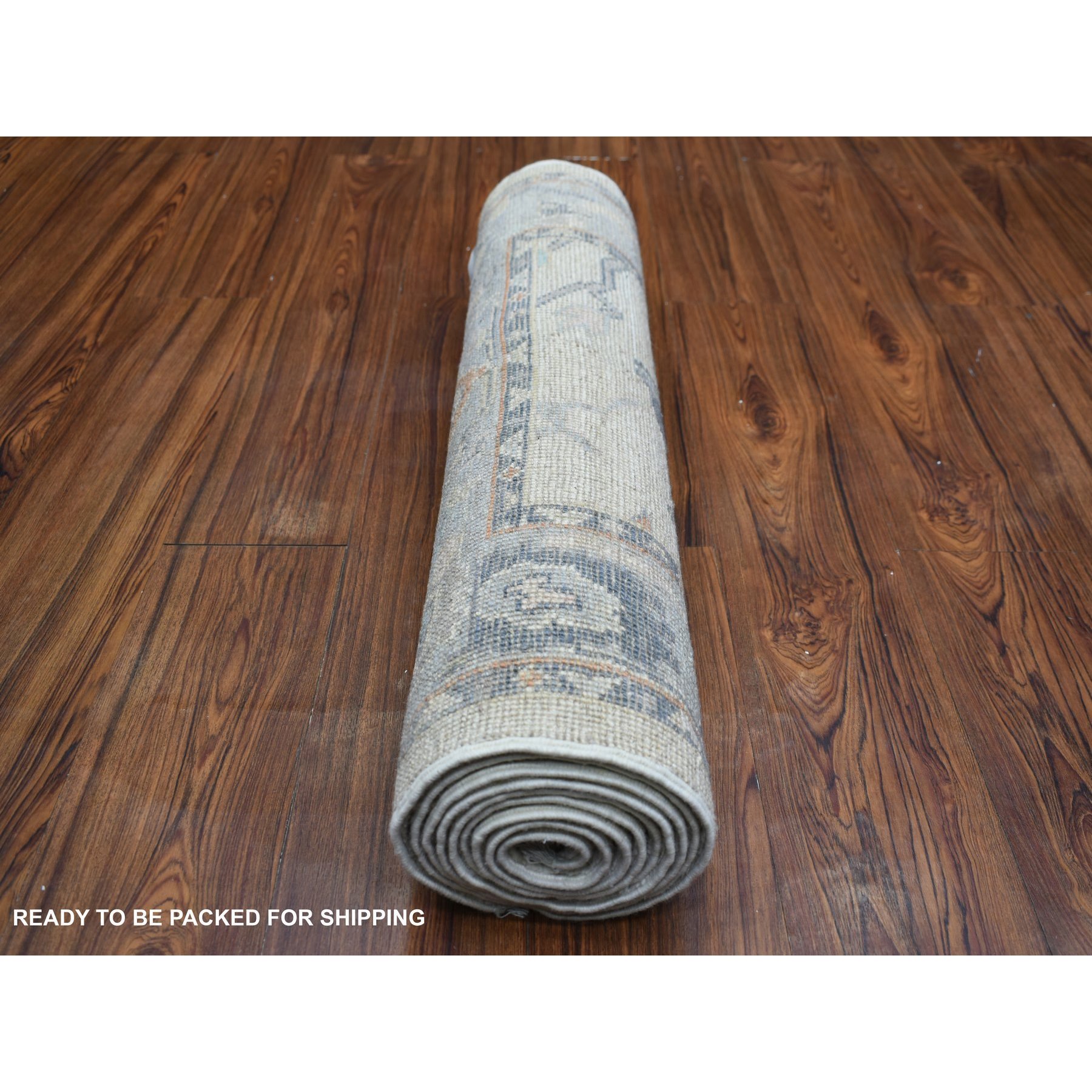 2'7"x9'8" Ivory, Hand Knotted, Afghan Angora Oushak All Over Design, Natural Dyes, Pure Wool, Runner Oriental Rug Sh71507