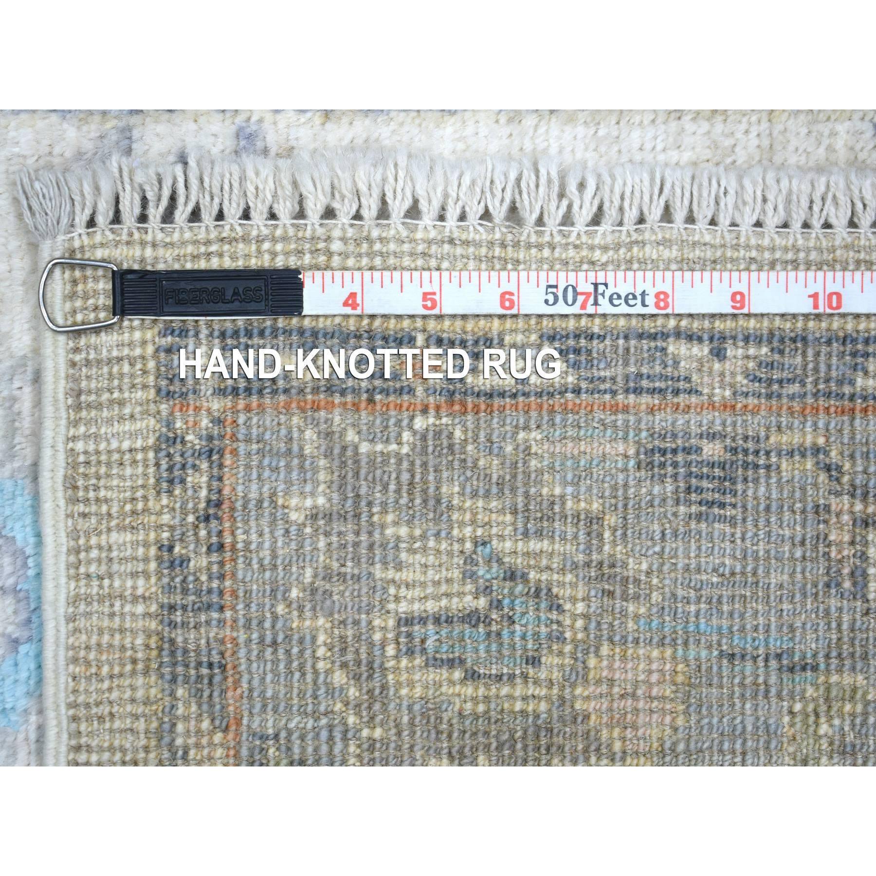 2'7"x9'8" Ivory, Hand Knotted, Afghan Angora Oushak All Over Design, Natural Dyes, Pure Wool, Runner Oriental Rug Sh71507