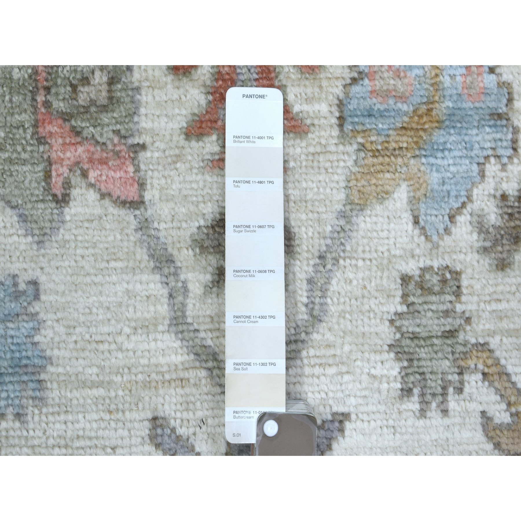 2'8"x11'8" Ivory Colorful Leaf Design Natural Dyes, Afghan Wool Hand Knotted Angora Oushak Runner Oriental Rug Sh71631