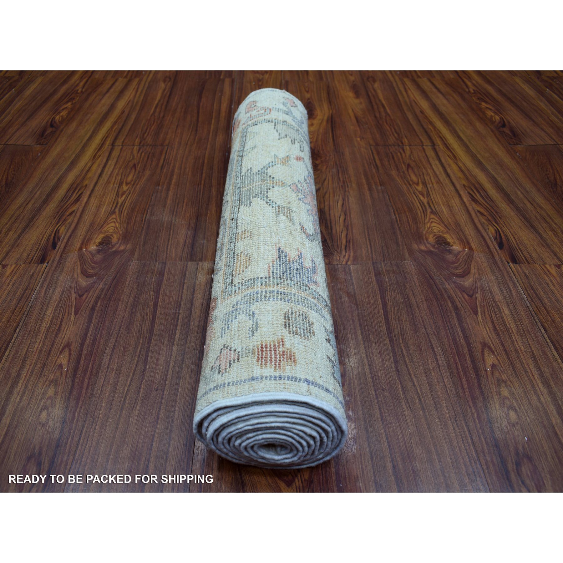 2'8"x11'8" Ivory Colorful Leaf Design Natural Dyes, Afghan Wool Hand Knotted Angora Oushak Runner Oriental Rug Sh71631