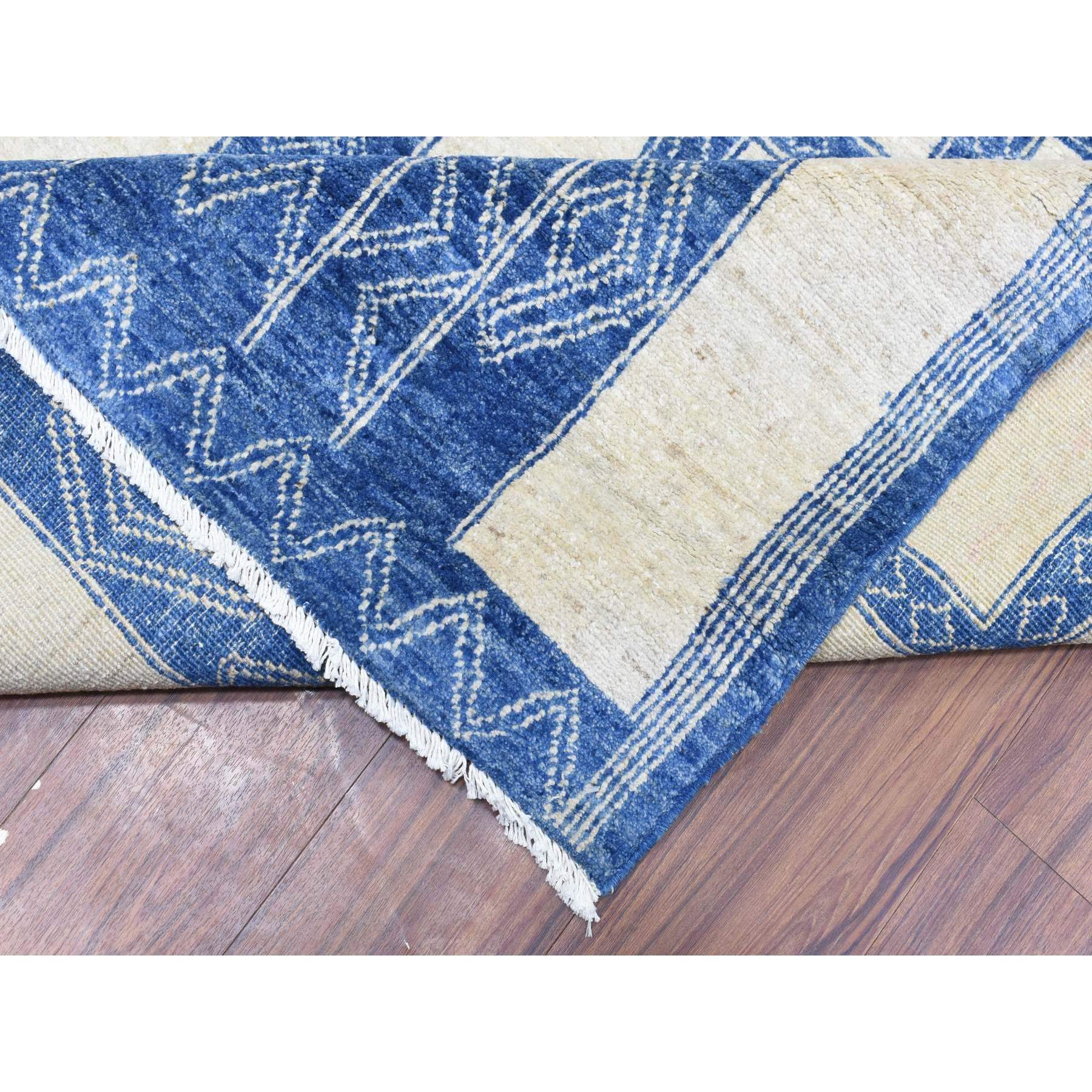 8'10"x11'8" Ivory with Denim Blue, Hand Knotted Fine Peshawar with Intricate, Geometric, Motifs, Densely Woven Soft Organic Wool, Oriental Rug Sh72720