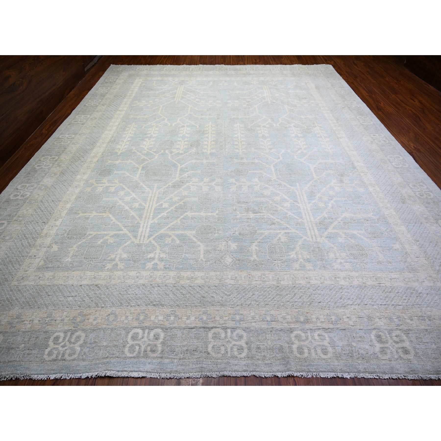 11'8"x14'5" Beau Blue, Stone Wash Samarkand with Pomegranate Design Vegetable Dyes, Soft Wool Hand Knotted, Oversized Oriental Rug Sh74146