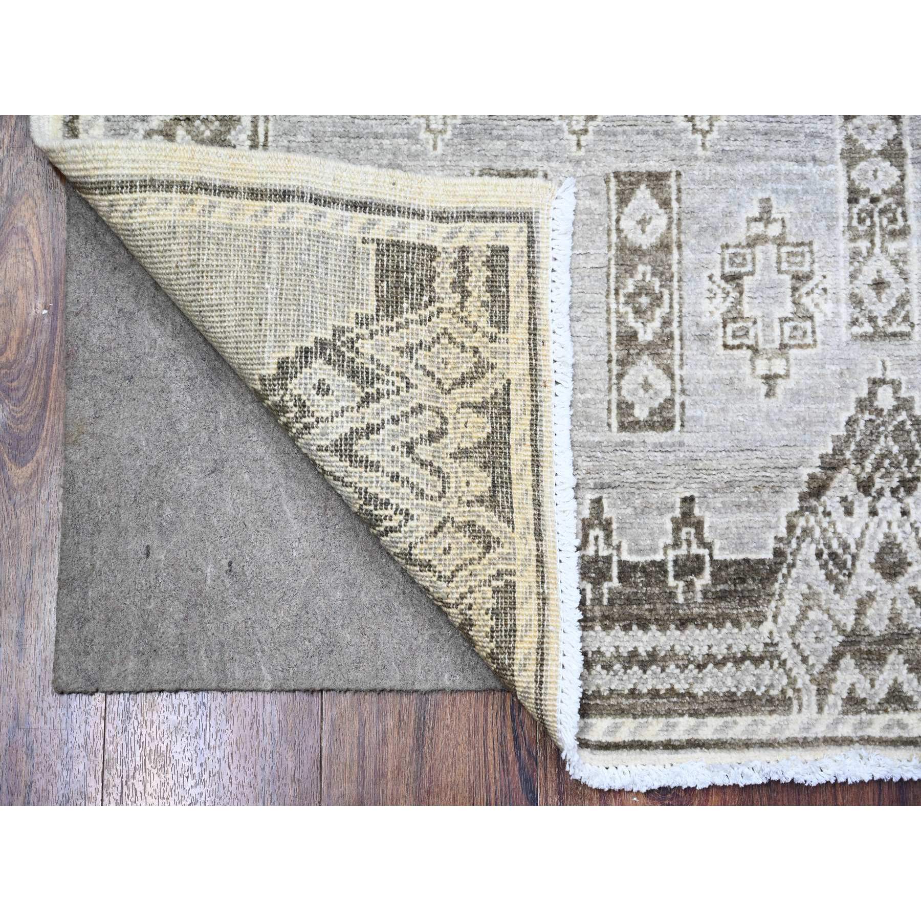 4'x5'8" Ash Gray, Pure Wool Hand Knotted, Fine Peshawar with Intricate Geometric Motifs Natural Dyes, Oriental Rug Sh74190