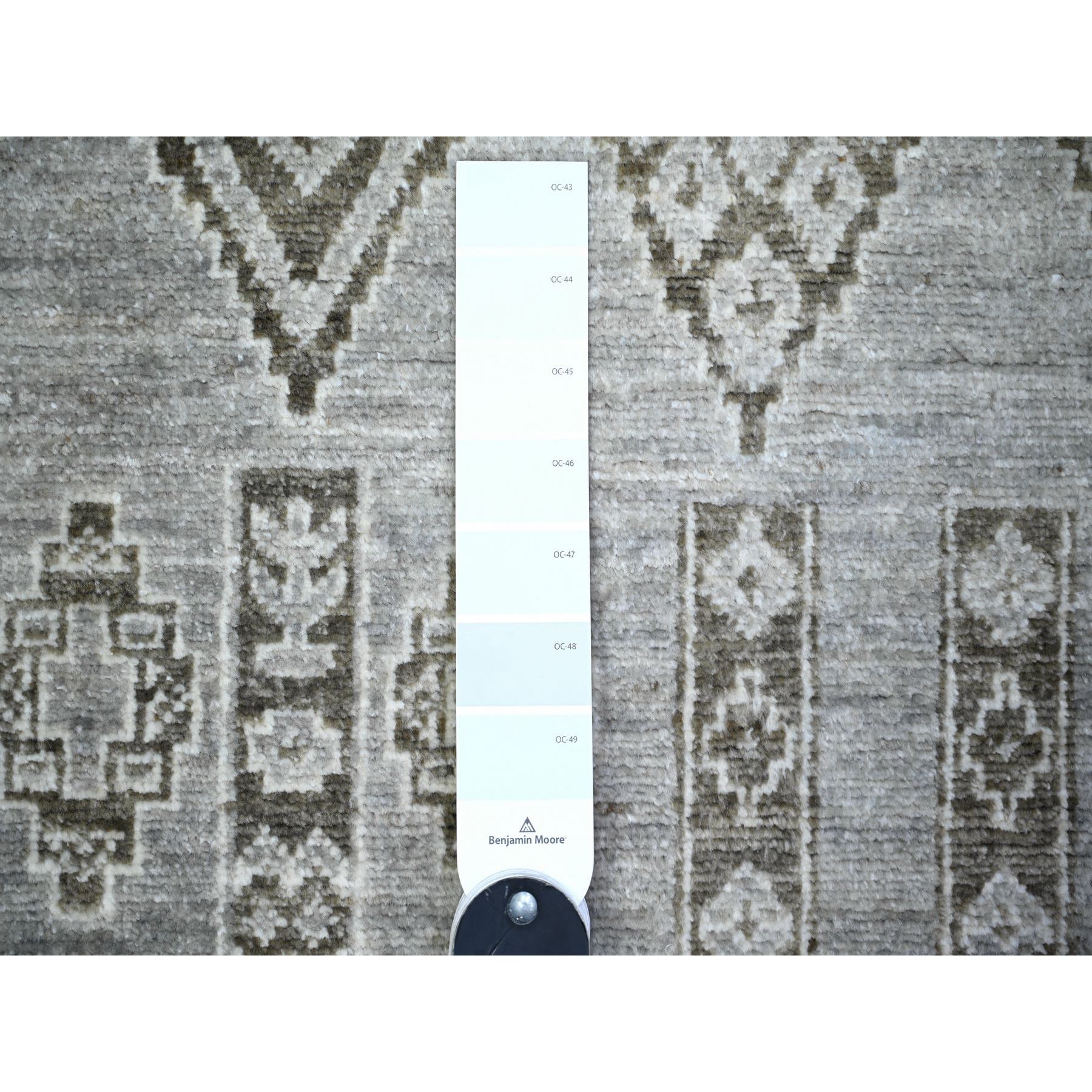 4'x5'8" Ash Gray, Pure Wool Hand Knotted, Fine Peshawar with Intricate Geometric Motifs Natural Dyes, Oriental Rug Sh74190