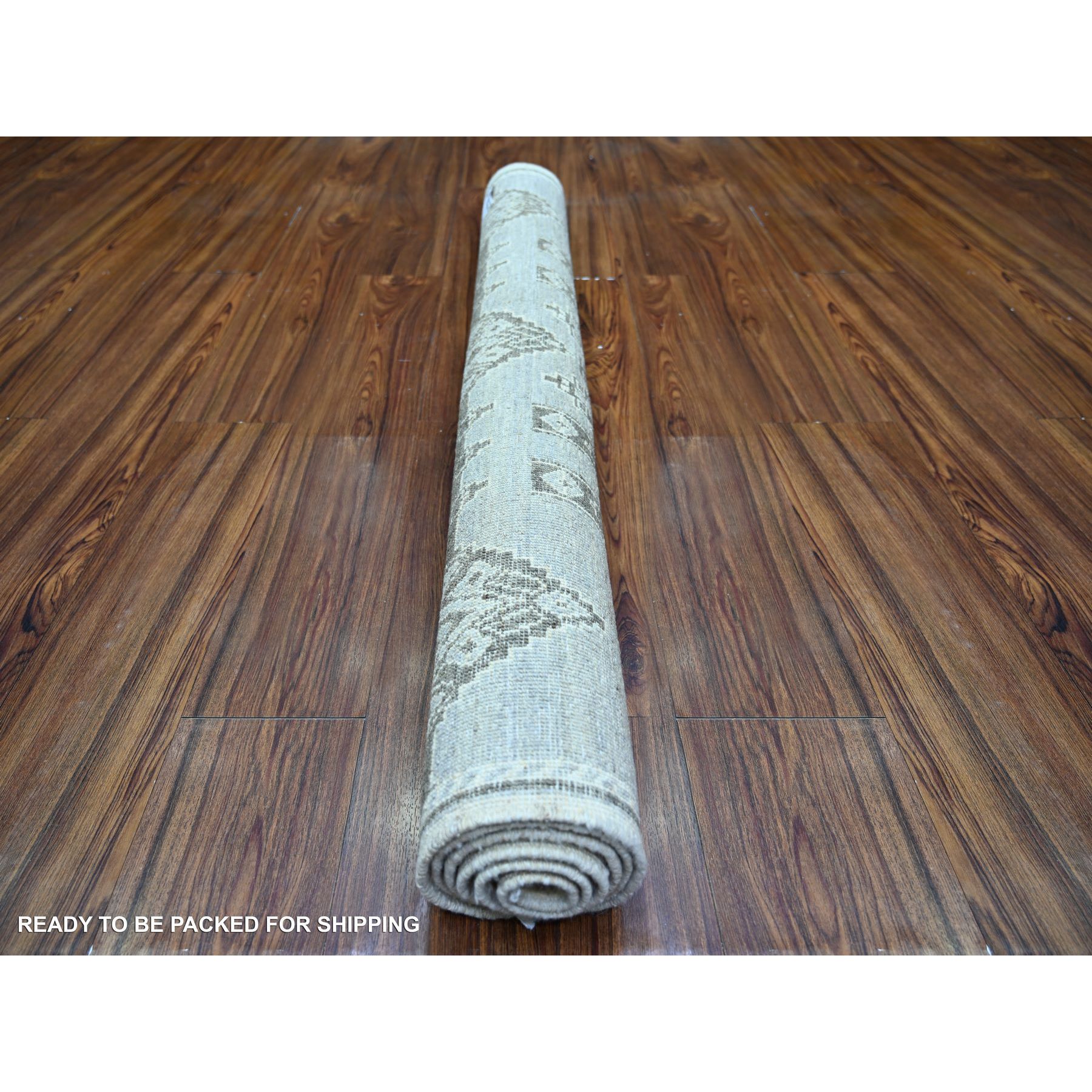 4'x5'8" Ash Gray, Pure Wool Hand Knotted, Fine Peshawar with Intricate Geometric Motifs Natural Dyes, Oriental Rug Sh74190