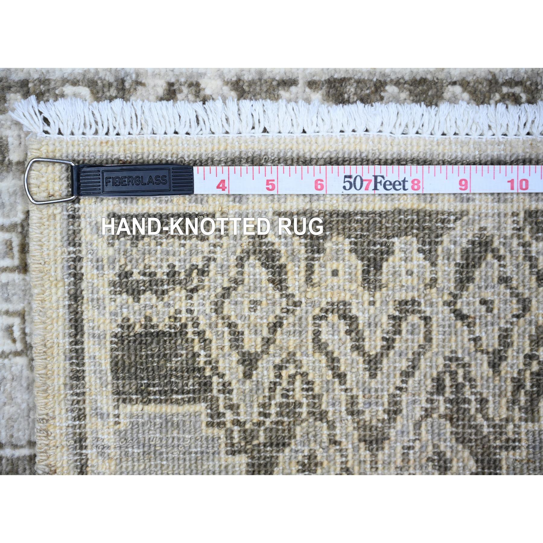 4'x5'8" Ash Gray, Pure Wool Hand Knotted, Fine Peshawar with Intricate Geometric Motifs Natural Dyes, Oriental Rug Sh74190