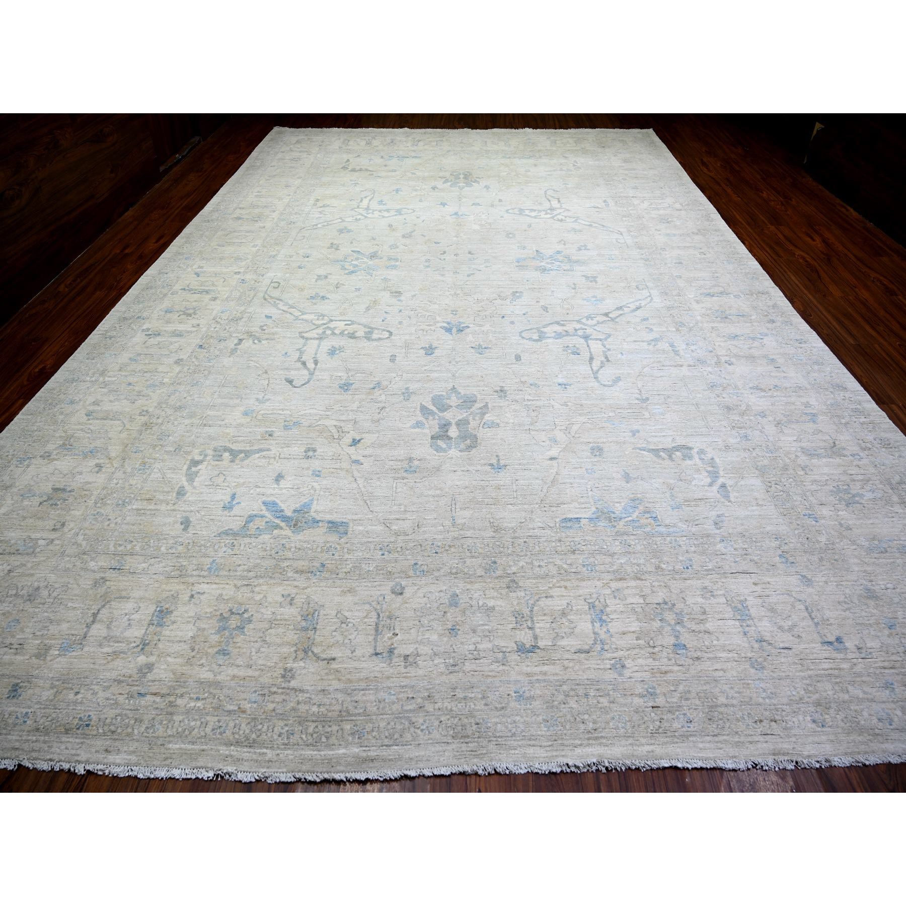 11'6"x17'4" Ash Gray, Stone Washed Peshawar With Faded Colors Natural Dyes, Pure Wool Hand Knotted, Oriental Rug Sh74206