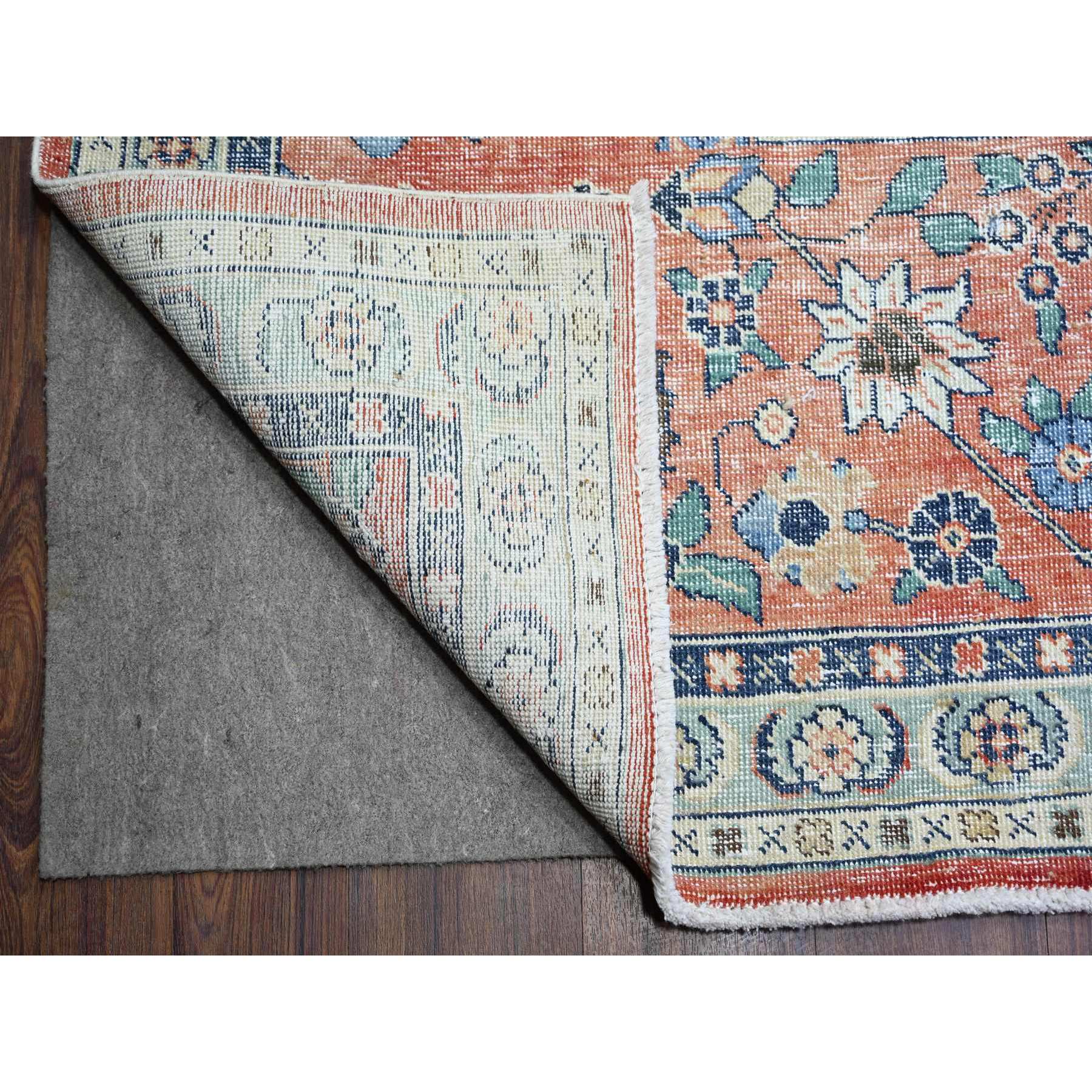 12'2"x15'2" Apricot Orange Background, Cropped Thin, Zero Pile , Natural Wool, Hand Knotted, Sheared Low, Vintage Tabriz, Worn Out and Distressed Look, Oversized Oriental Rug Sh74483