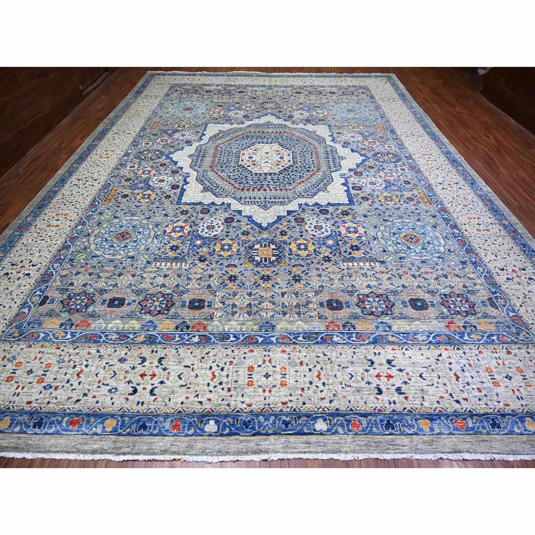 11'9"x16'1" Antique Pewter with Gentle Gray, Vegetable Dyes, Pure Wool, Hand Knotted, Aryana with 14th Century Mamluk Dynasty Pattern, Oversized Oriental Rug Sh74556