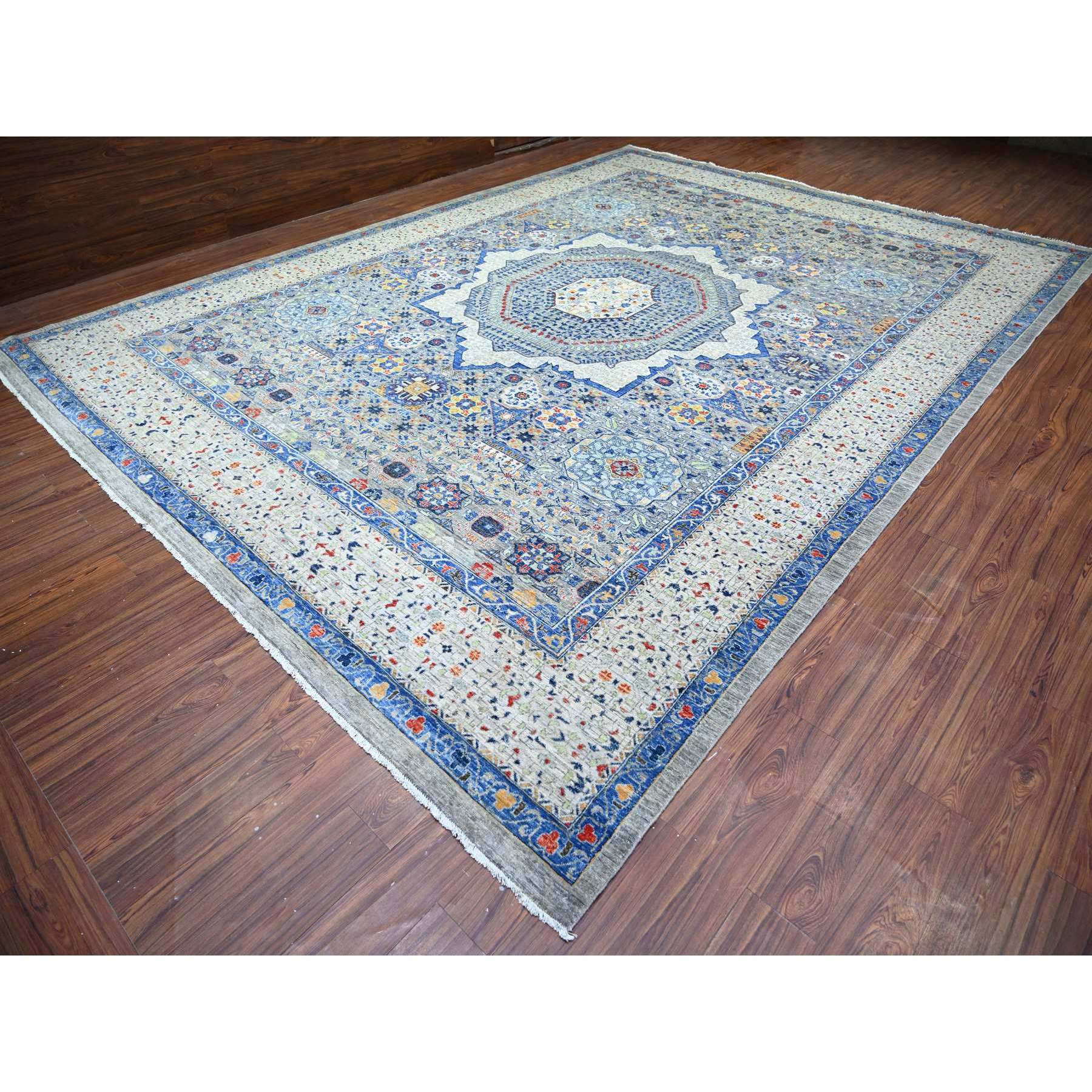 11'9"x16'1" Antique Pewter with Gentle Gray, Vegetable Dyes, Pure Wool, Hand Knotted, Aryana with 14th Century Mamluk Dynasty Pattern, Oversized Oriental Rug Sh74556