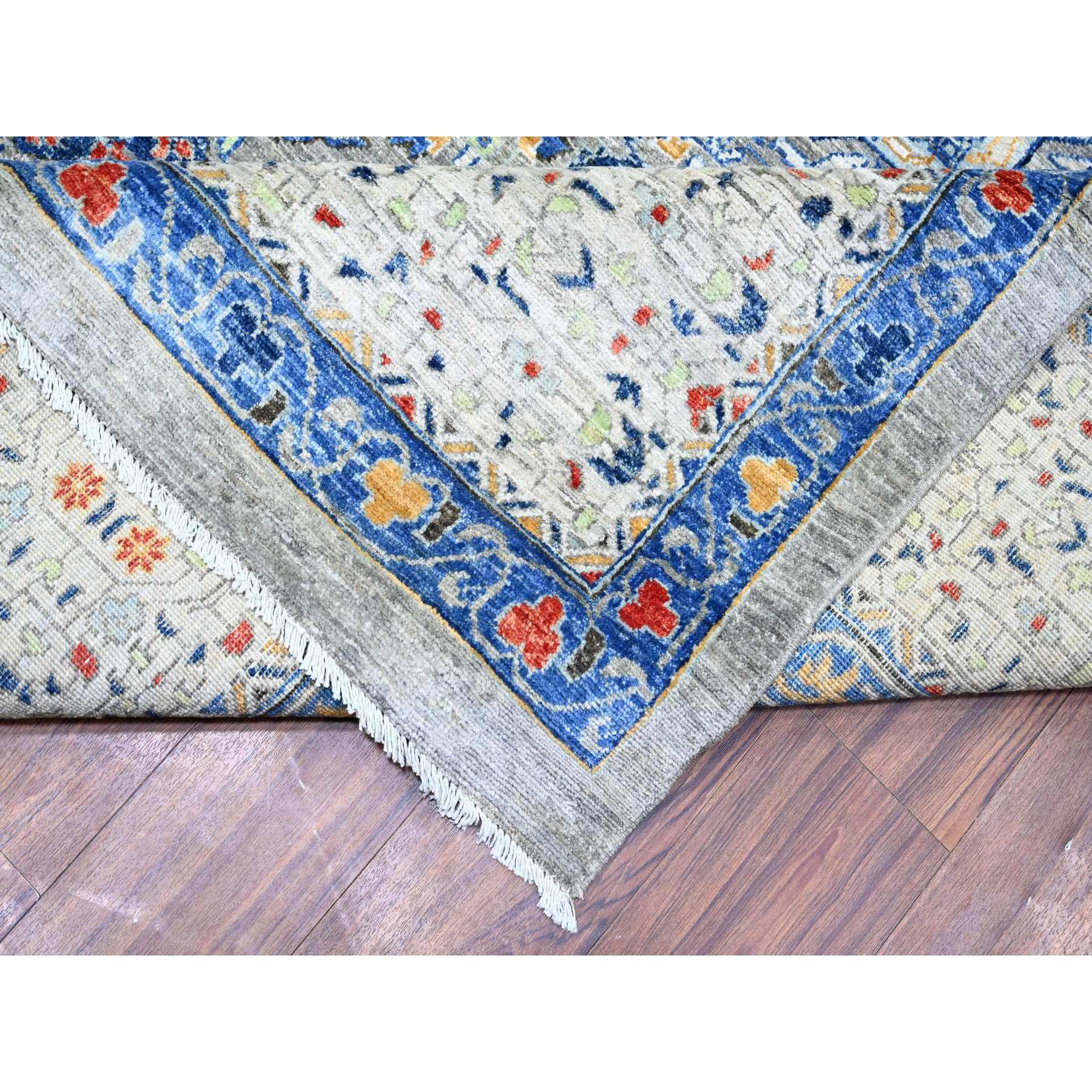 11'9"x16'1" Antique Pewter with Gentle Gray, Vegetable Dyes, Pure Wool, Hand Knotted, Aryana with 14th Century Mamluk Dynasty Pattern, Oversized Oriental Rug Sh74556
