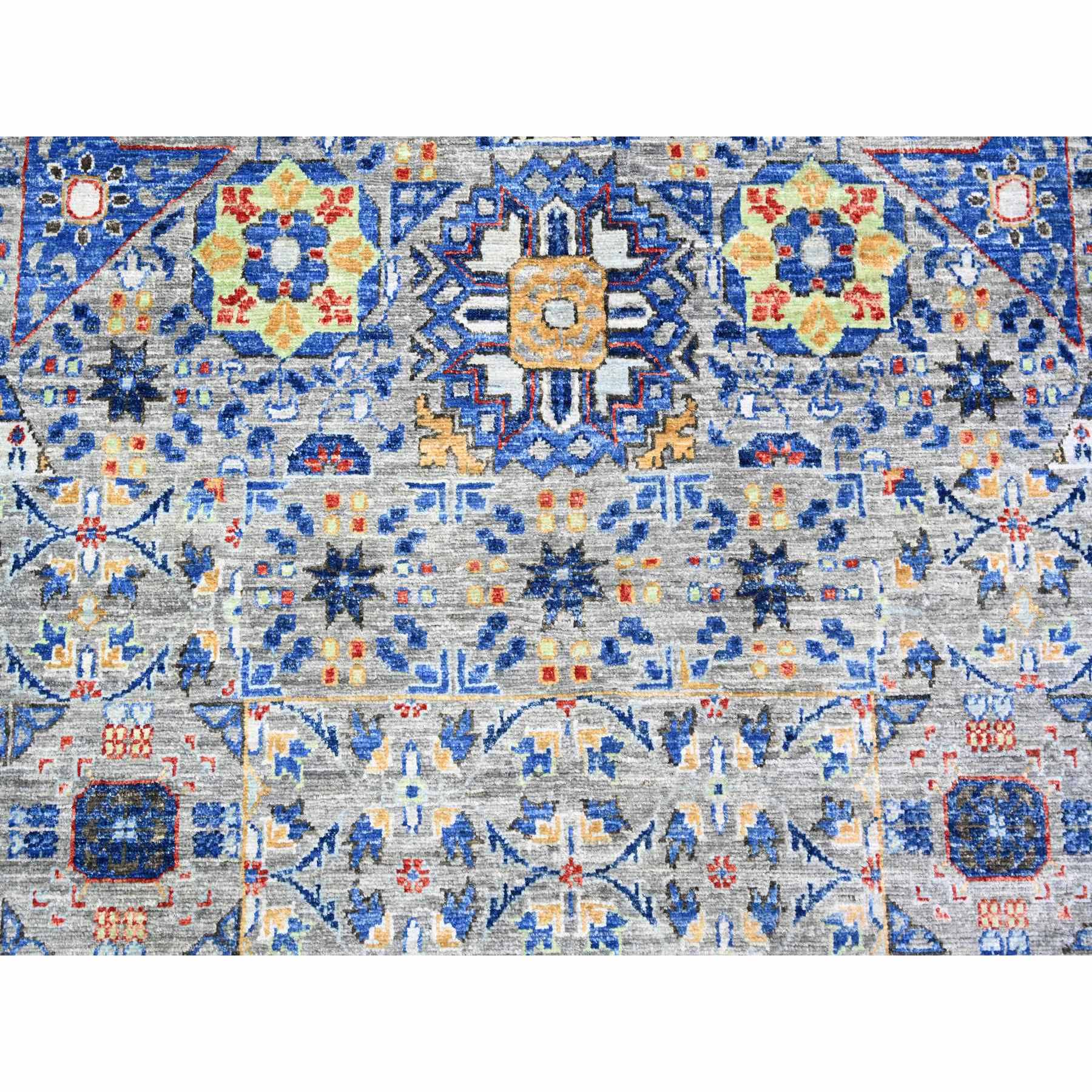11'9"x16'1" Antique Pewter with Gentle Gray, Vegetable Dyes, Pure Wool, Hand Knotted, Aryana with 14th Century Mamluk Dynasty Pattern, Oversized Oriental Rug Sh74556