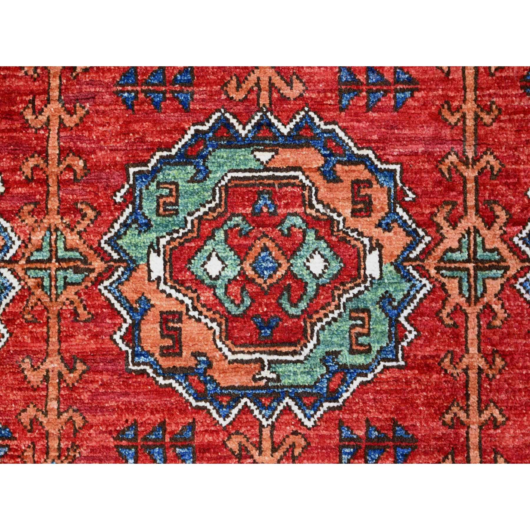 8'x9'6" Alizarin Crimson Red, Hand Knotted, Natural Dyes, Extra Soft Wool, Afghan Ersari with Elephant Feet Design, Oriental Rug Sh74719