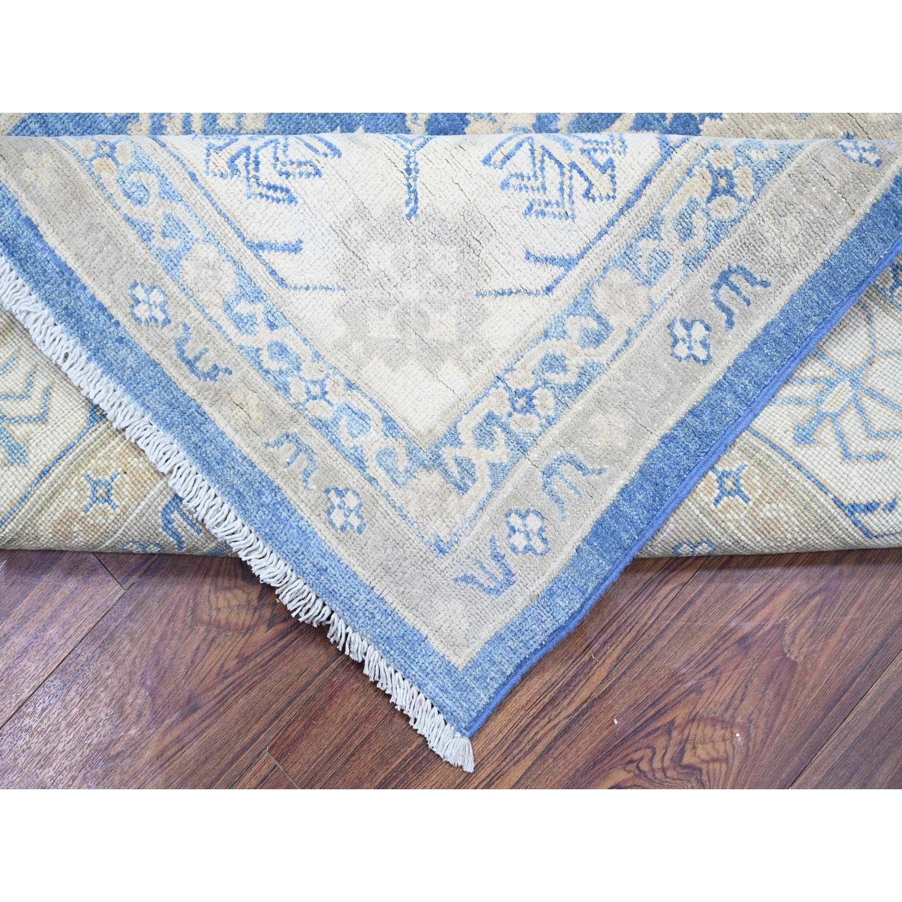 7'8"x9'7" Bayern Blue, Soft and Vibrant Wool, Vegetable Dyes, Vintage Look Kazak with Geometric Elements, Hand Knotted, Oriental Rug Sh74725