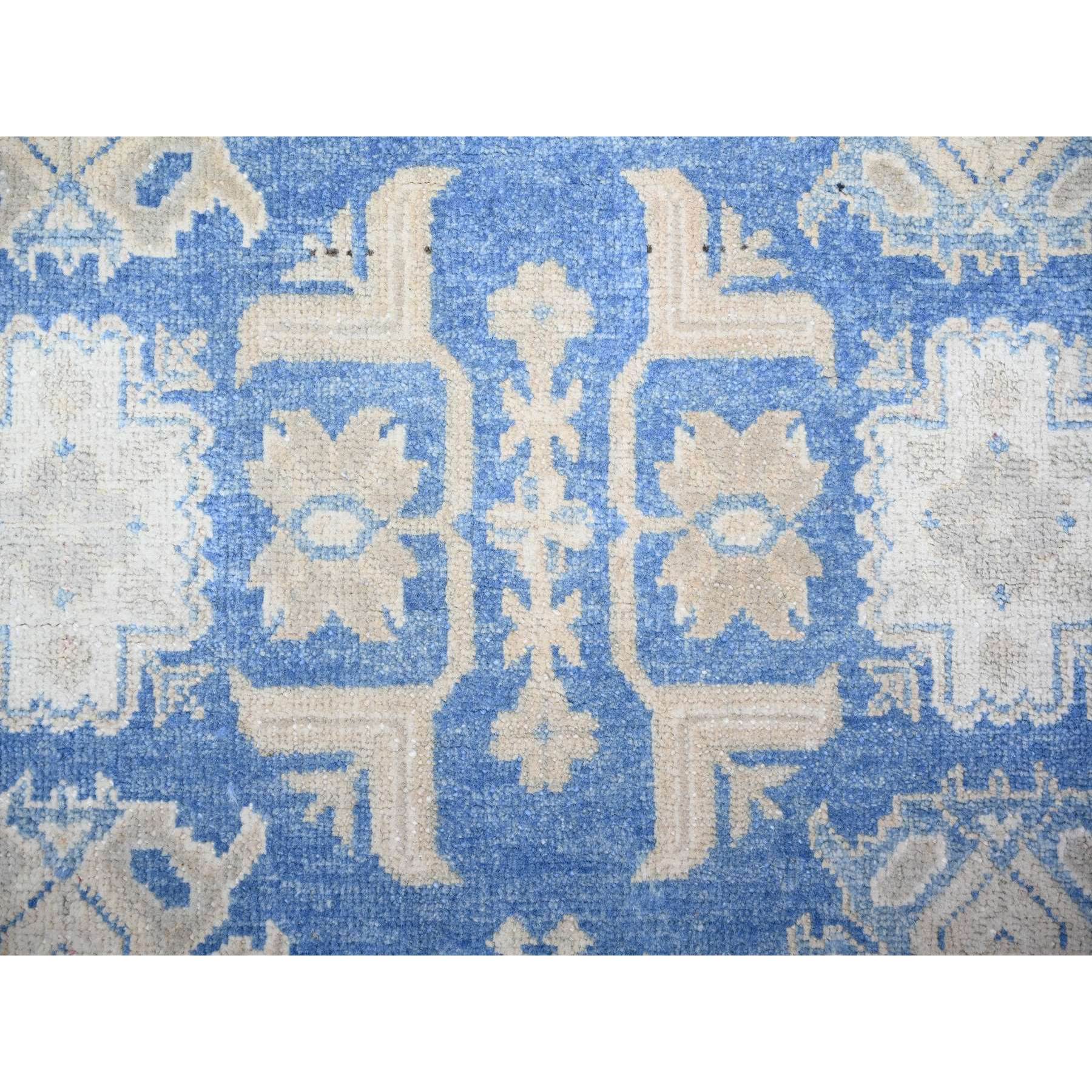 7'8"x9'7" Bayern Blue, Soft and Vibrant Wool, Vegetable Dyes, Vintage Look Kazak with Geometric Elements, Hand Knotted, Oriental Rug Sh74725