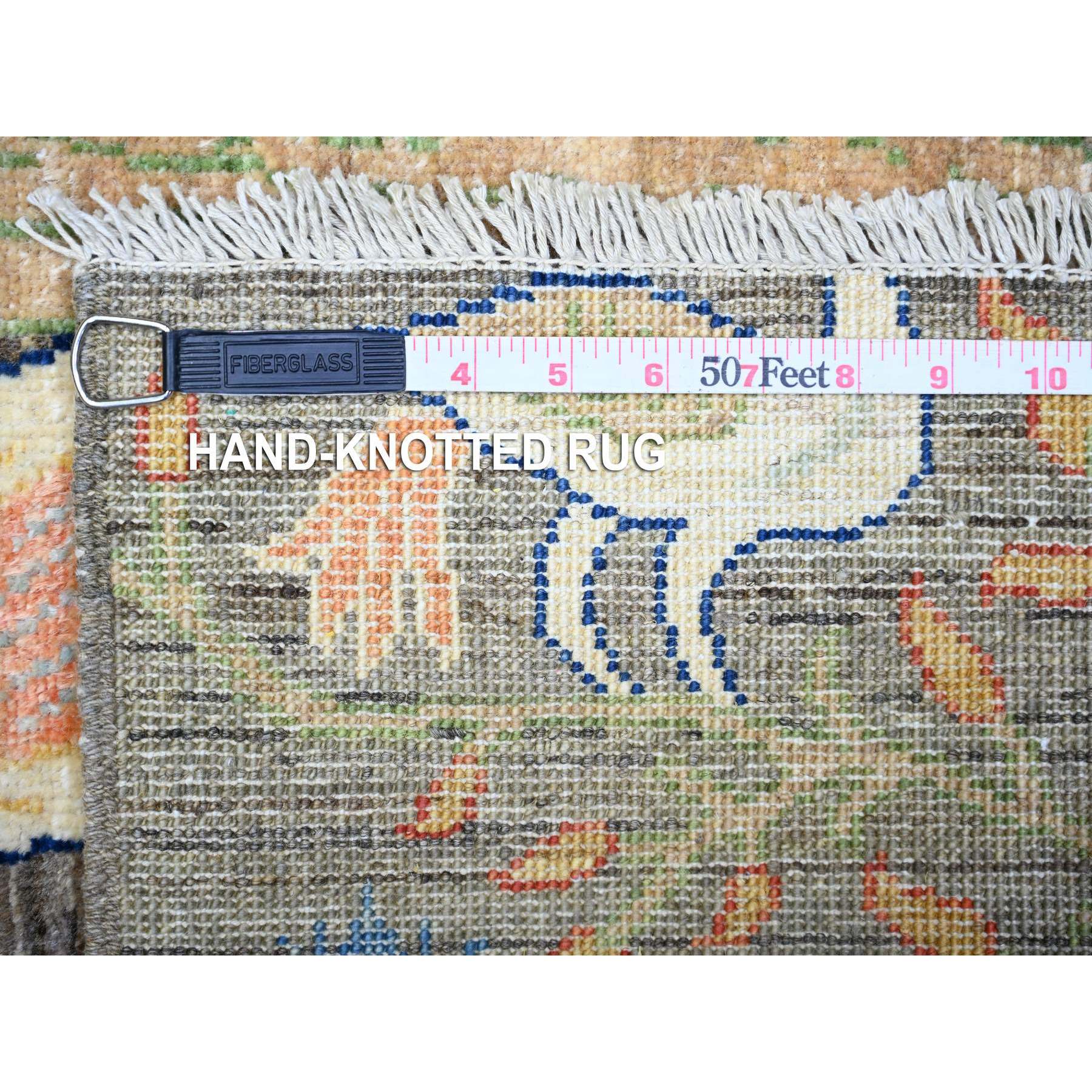3'2"x5' Mink Gray, Pure Wool Afghan Peshawar with Birds of Paradise Design, Abrash, Natural Dyes, Hand Knotted, Oriental Rug Sh74728