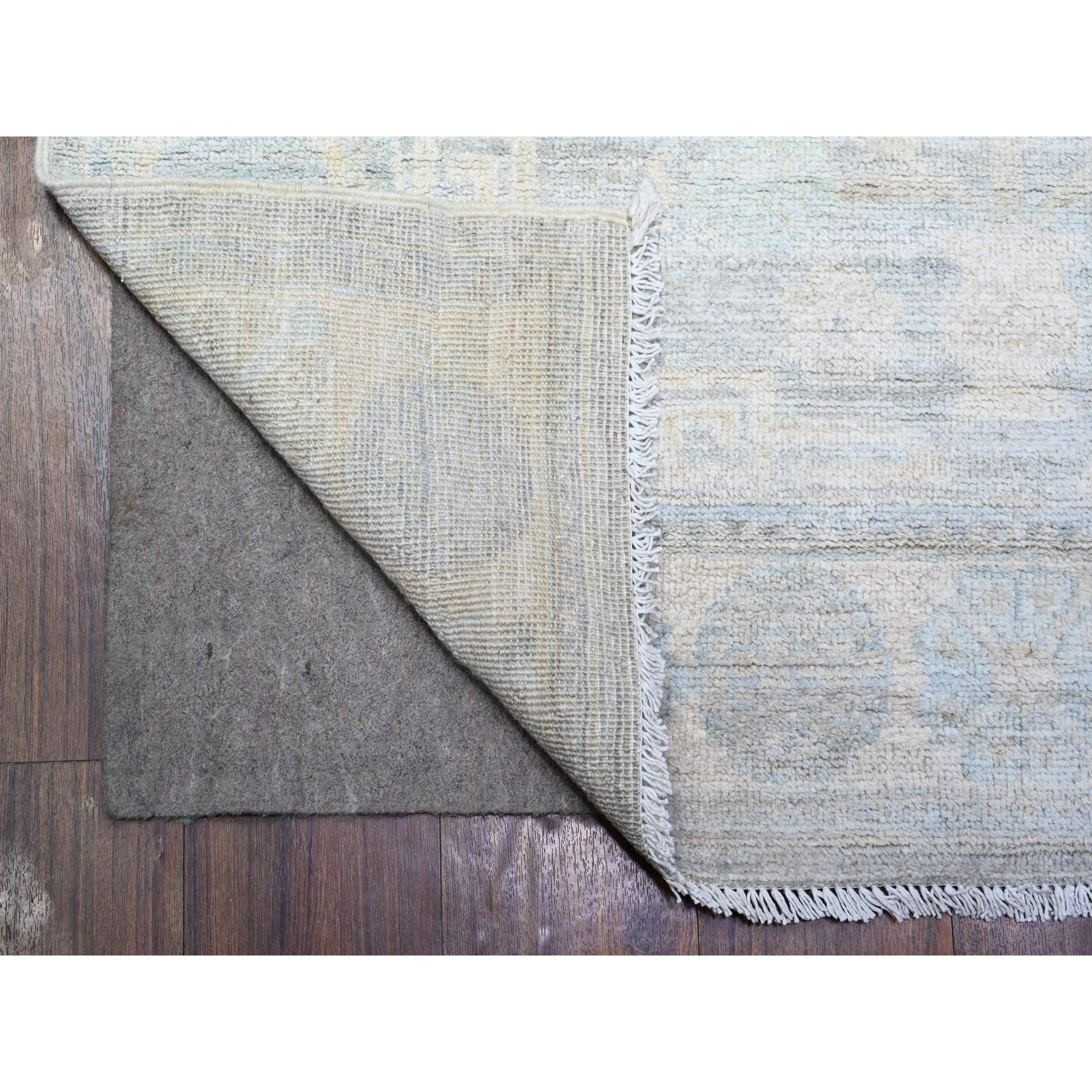 4'x12'2" Antique Pewter Gray, Faded Colors White Wash Peshawar, 100% Wool, Hand Knotted, Natural Dyes, Runner Oriental Rug Sh74953