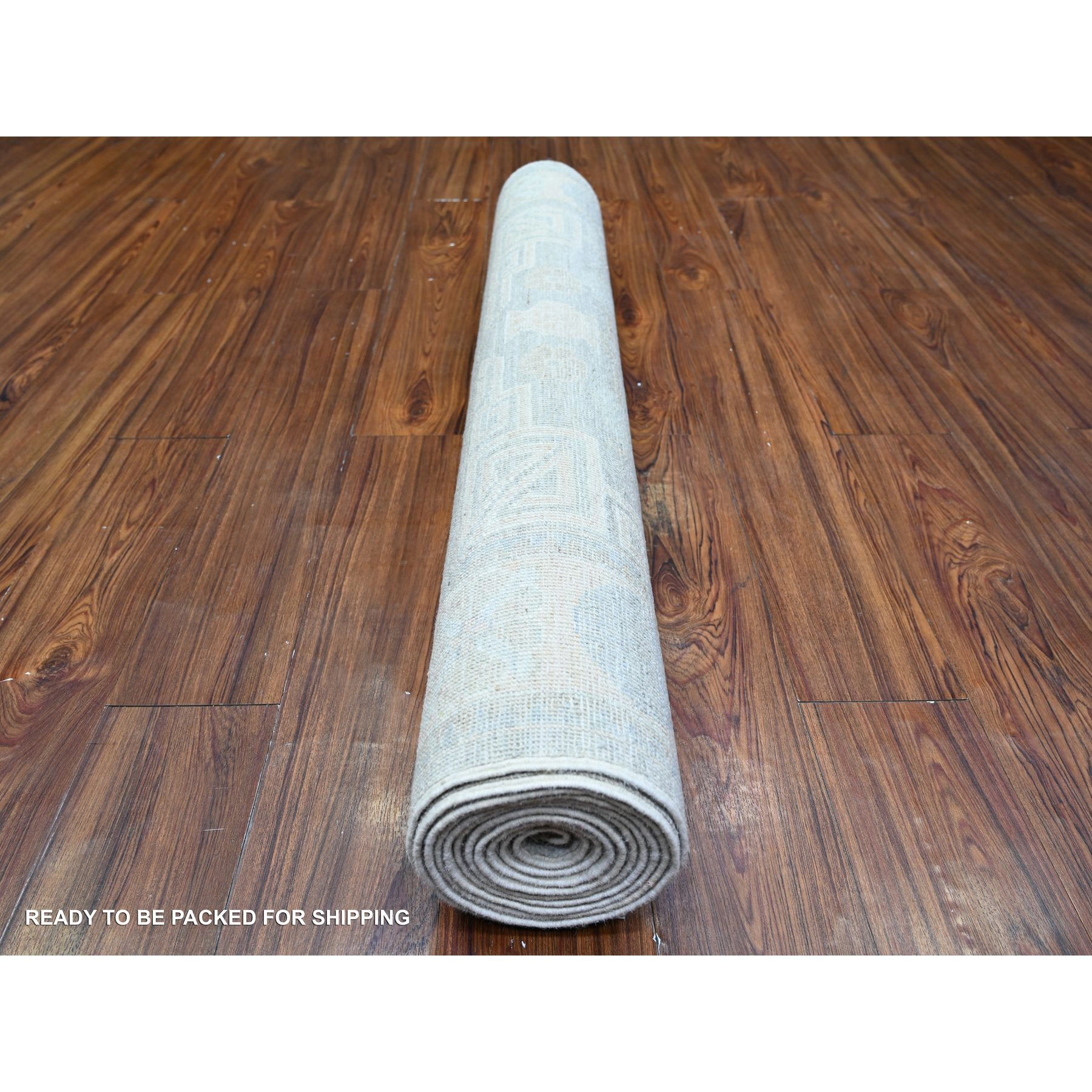 4'x12'2" Antique Pewter Gray, Faded Colors White Wash Peshawar, 100% Wool, Hand Knotted, Natural Dyes, Runner Oriental Rug Sh74953