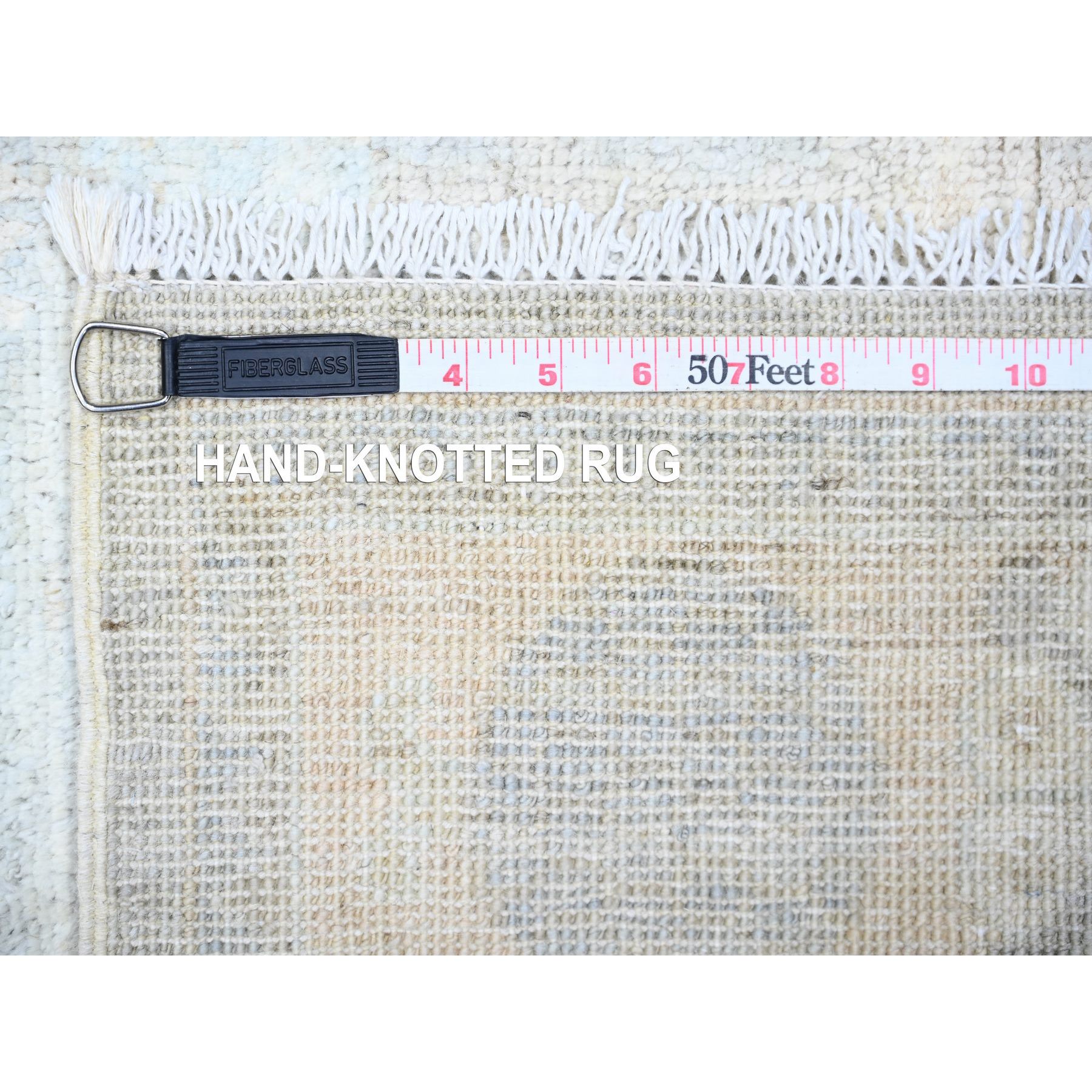 4'x12'2" Antique Pewter Gray, Faded Colors White Wash Peshawar, 100% Wool, Hand Knotted, Natural Dyes, Runner Oriental Rug Sh74953