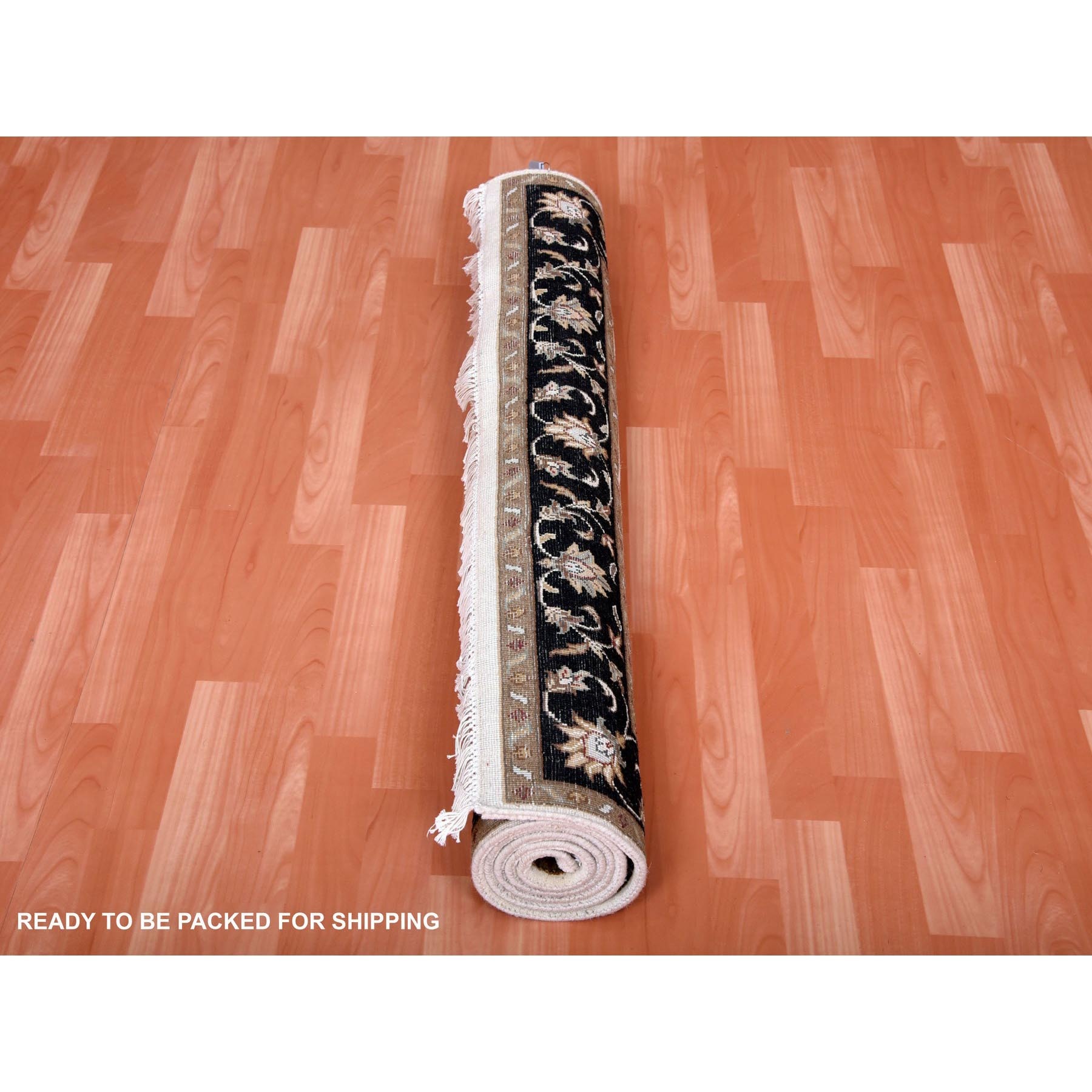 4'1"x6' Ivory, Hand Knotted, Rajasthan, with All Over Leaf Design, Thick and Plush, Wool and Silk, Oriental Rug Sh75046