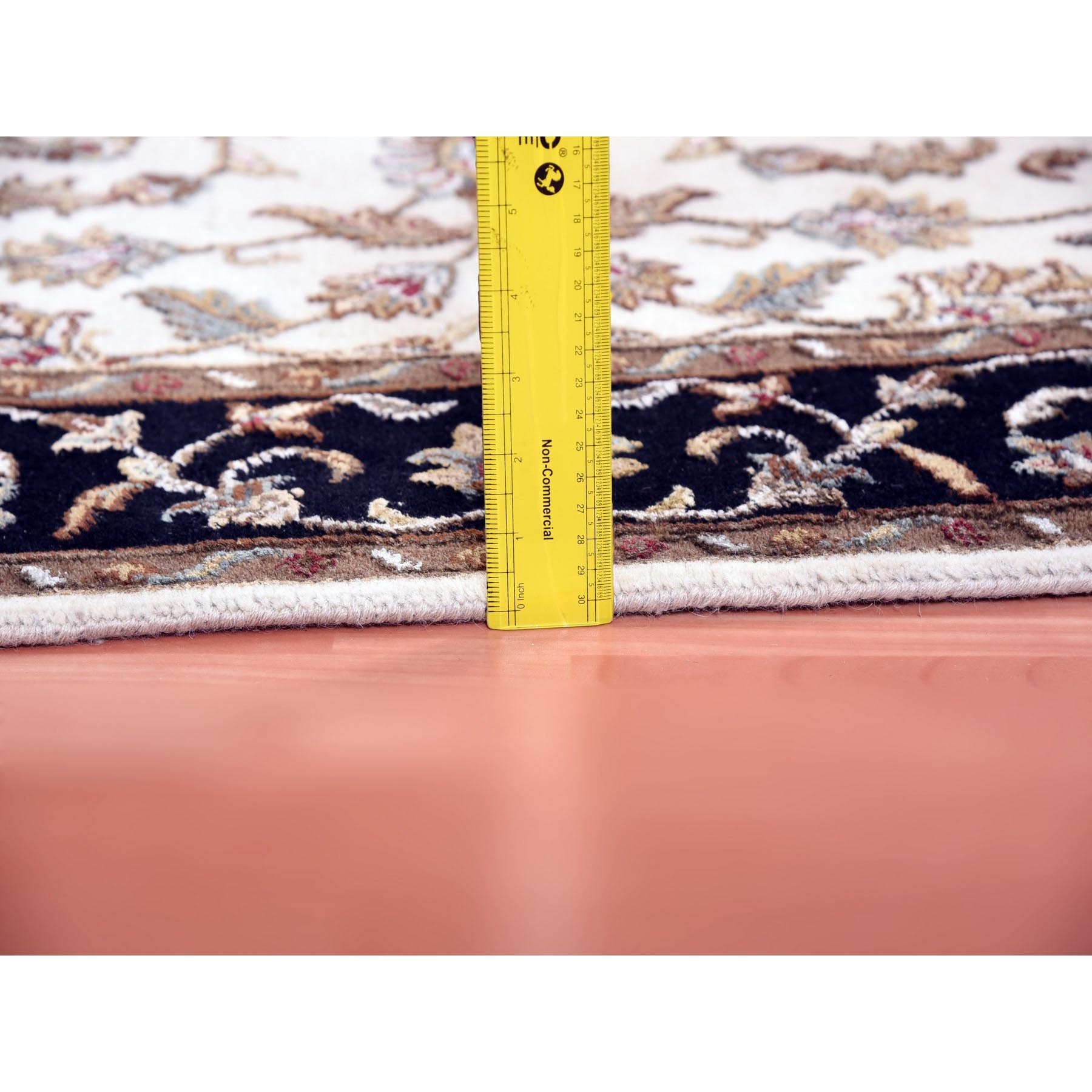 4'1"x6' Ivory, Hand Knotted, Rajasthan, with All Over Leaf Design, Thick and Plush, Wool and Silk, Oriental Rug Sh75046