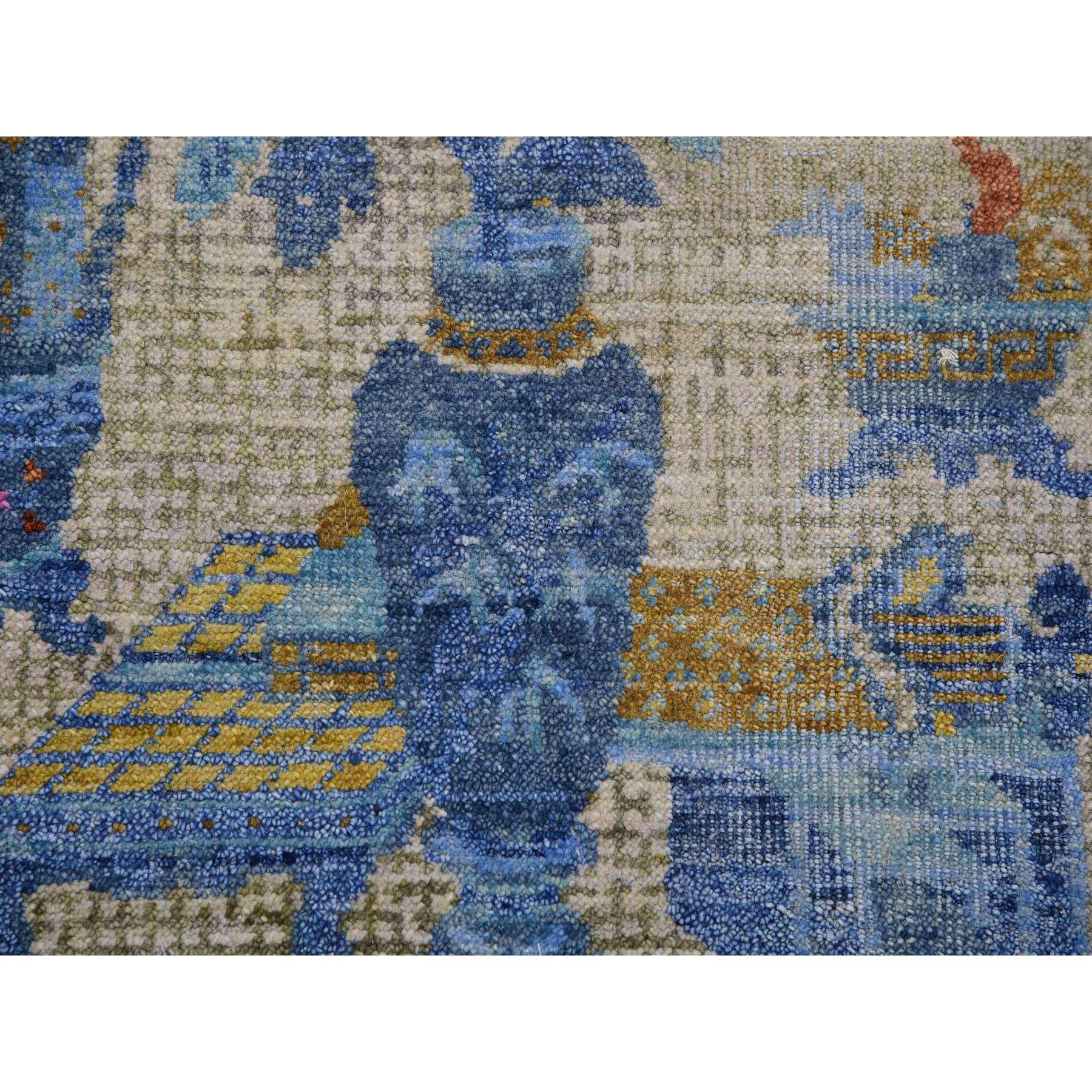 9'1"x12'1" Ash Gray, Antique Chinese Inspired,  Open Field with Flower Bouquet, Ming Dynasty,100% Wool, Hand Knotted Oriental Rug Sh75409
