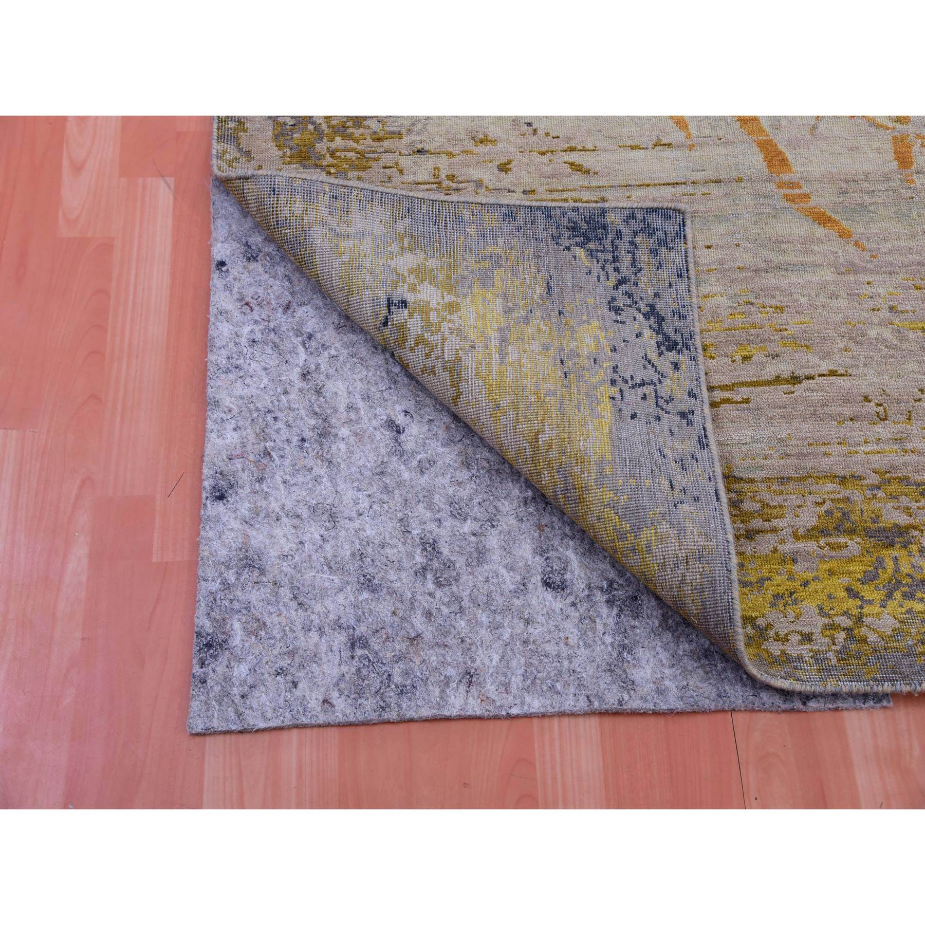 9'x12'2" Parchment Beige with Honey Gold, Antique Chinese Inspired, Dragon Design, 100% Wool, Hand Knotted, Oriental Rug Sh75414