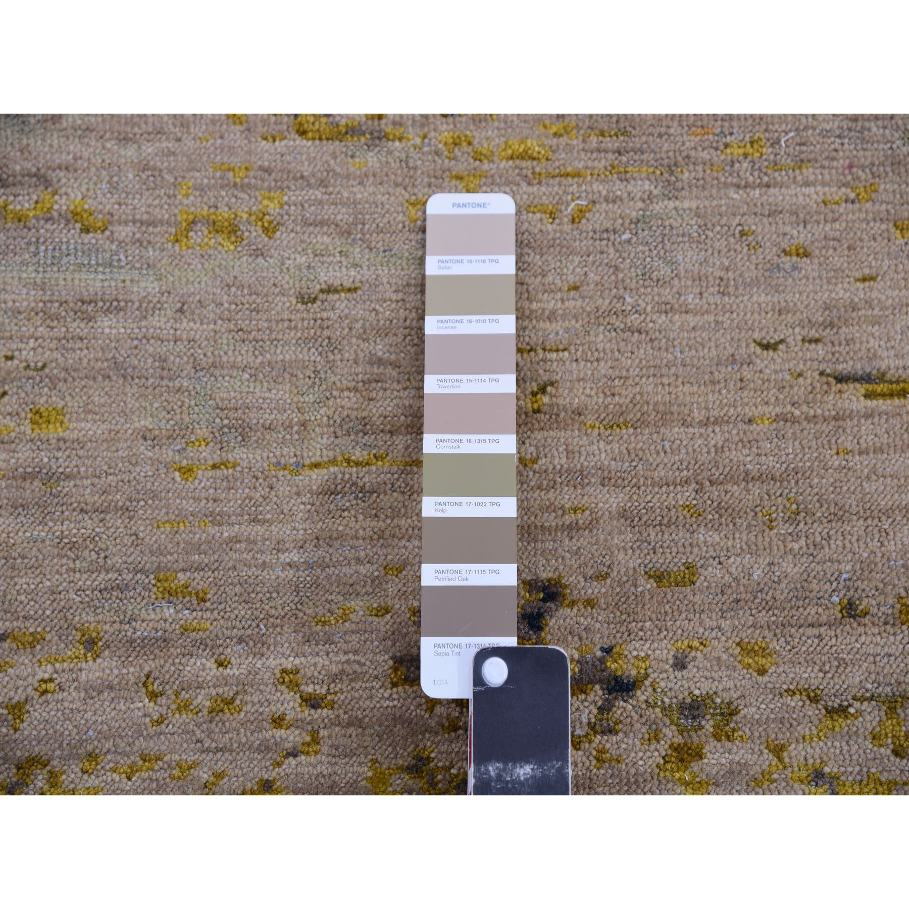 9'x12'2" Parchment Beige with Honey Gold, Antique Chinese Inspired, Dragon Design, 100% Wool, Hand Knotted, Oriental Rug Sh75414