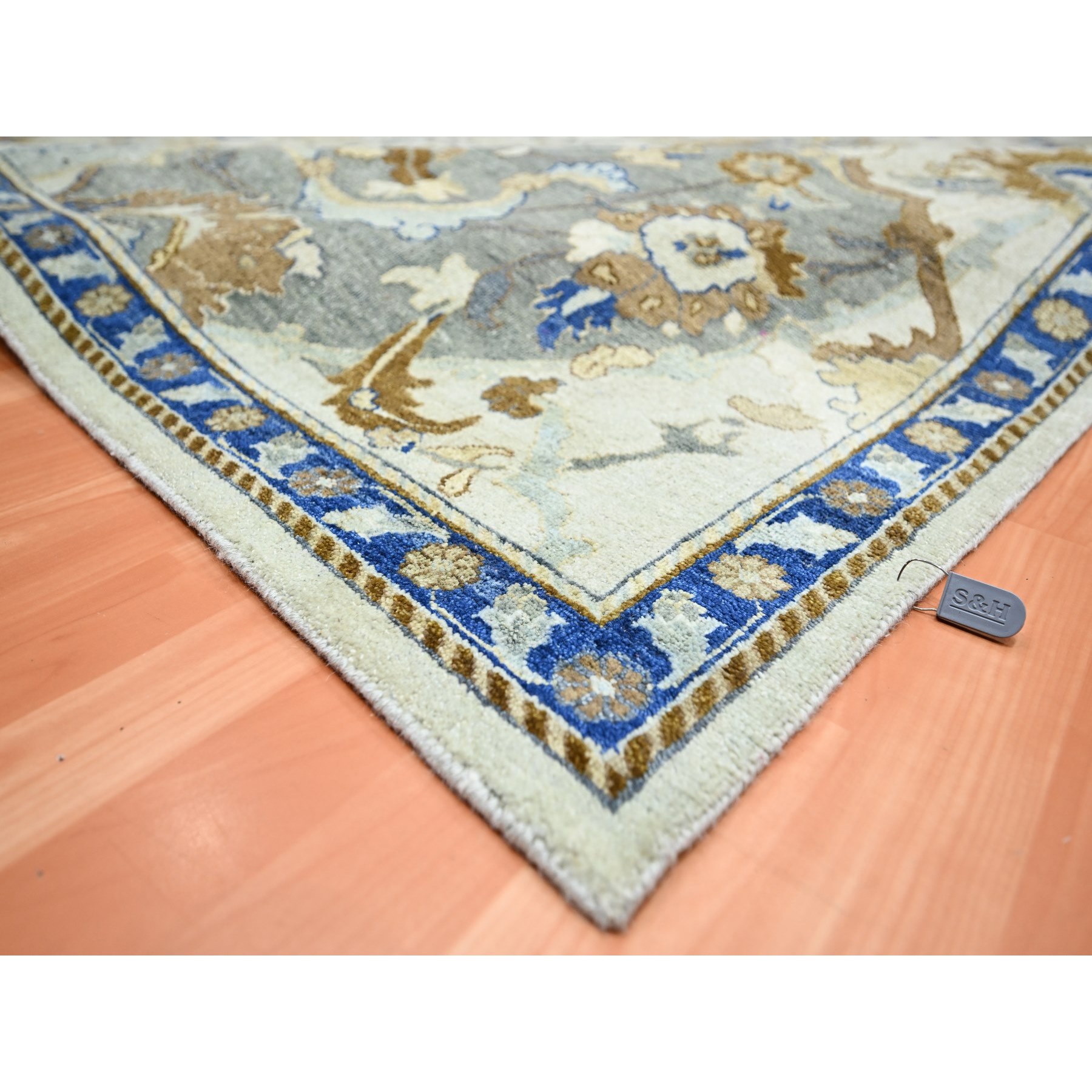 9'2"x12'1" Daisy White, Hand Knotted, Polonaise Czartoryski with Persian Isphahan Inspired Design, Distinct Abrash, Zero Pile, Pure Wool Oriental Rug Sh75473