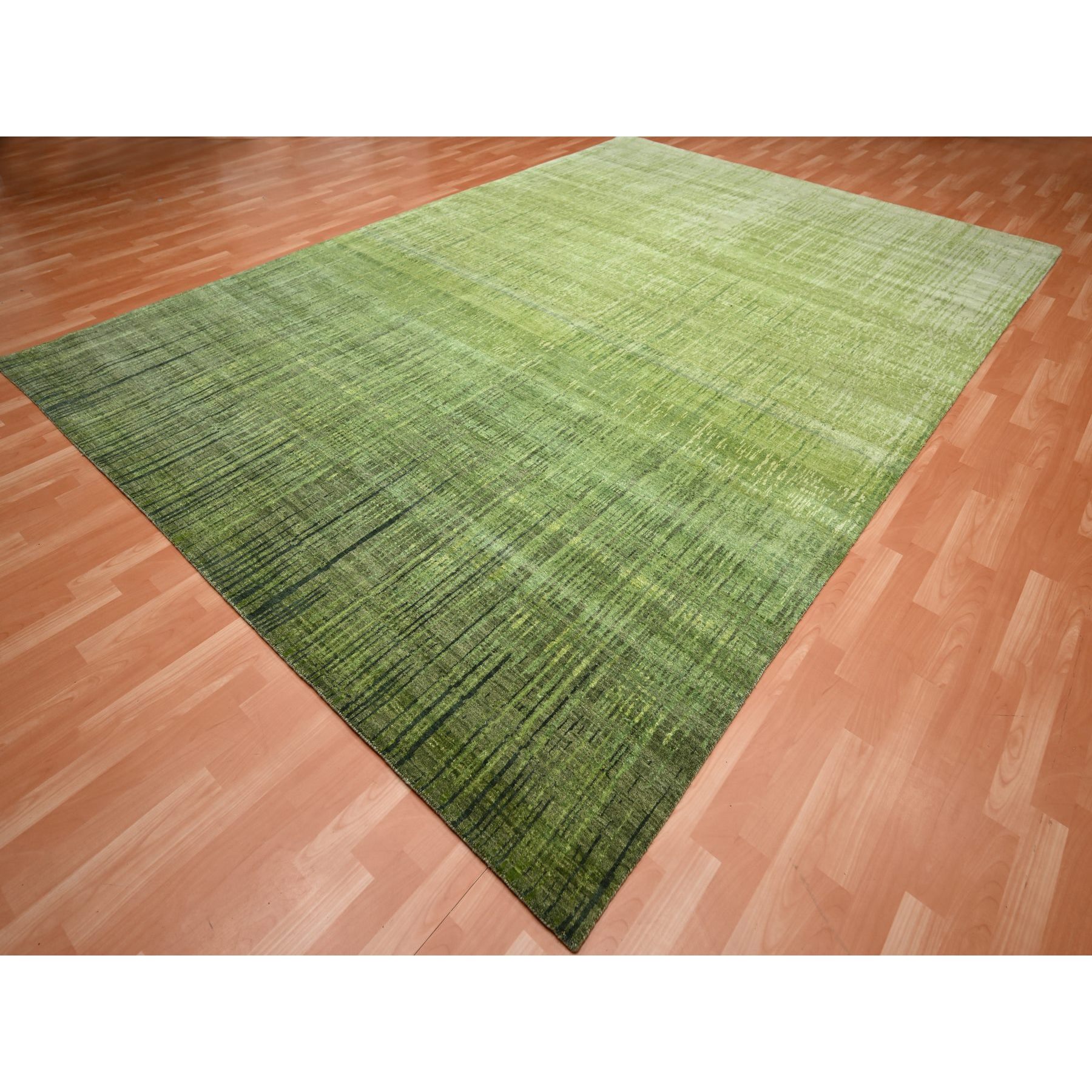 9'x12'3" Moss Green, Vertical Ombre Design, Hand Knotted, Soft and Vibrant Wool, Oriental Rug Sh75482