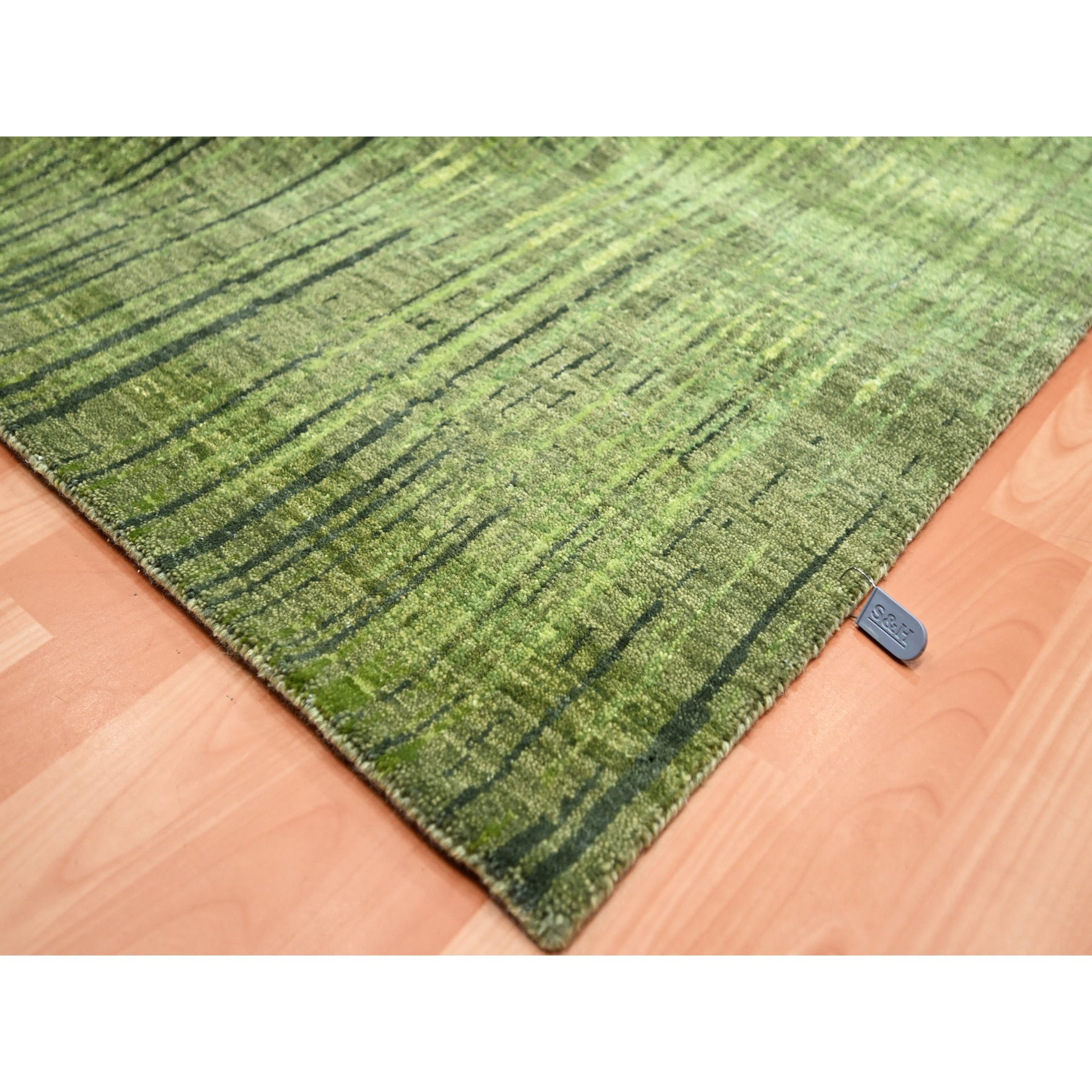 9'x12'3" Moss Green, Vertical Ombre Design, Hand Knotted, Soft and Vibrant Wool, Oriental Rug Sh75482