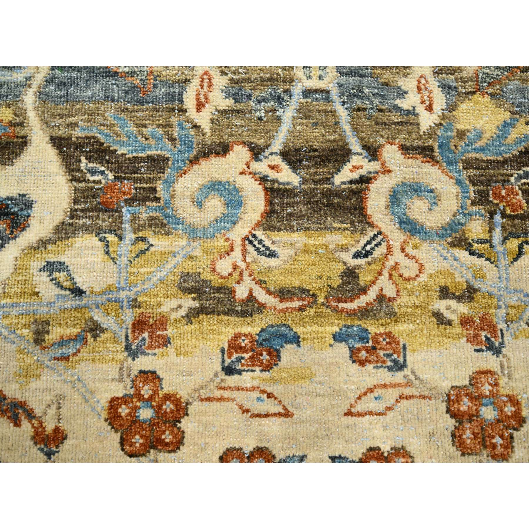 9'1"x12' Chocolate Brown with Yellow, Abrash Persian Design, 100% Pure Wool, Zero Pile, Shaved Low, Hand Knotted Oriental Rug Sh75489
